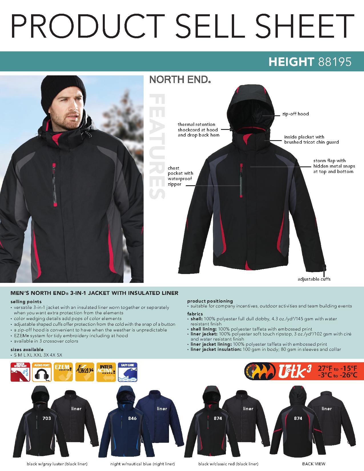 Ash City System Jackets 88195 - Height Men's 3-In-1 Jacket With Insulated Liner