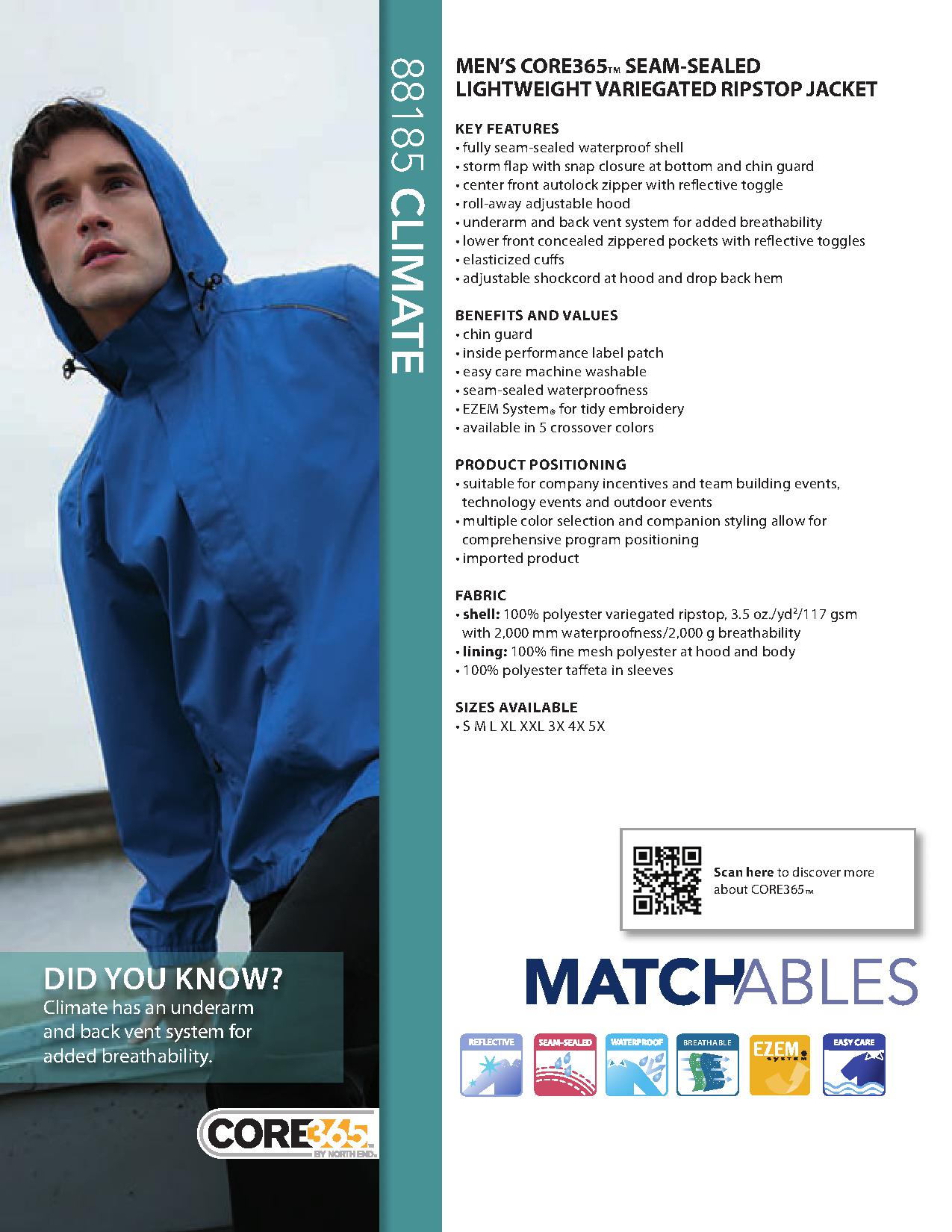 Ash City Core365 88185 - Climate Core365 Men's Seam-Sealed Lightweight Variegated Ripstop Jacket