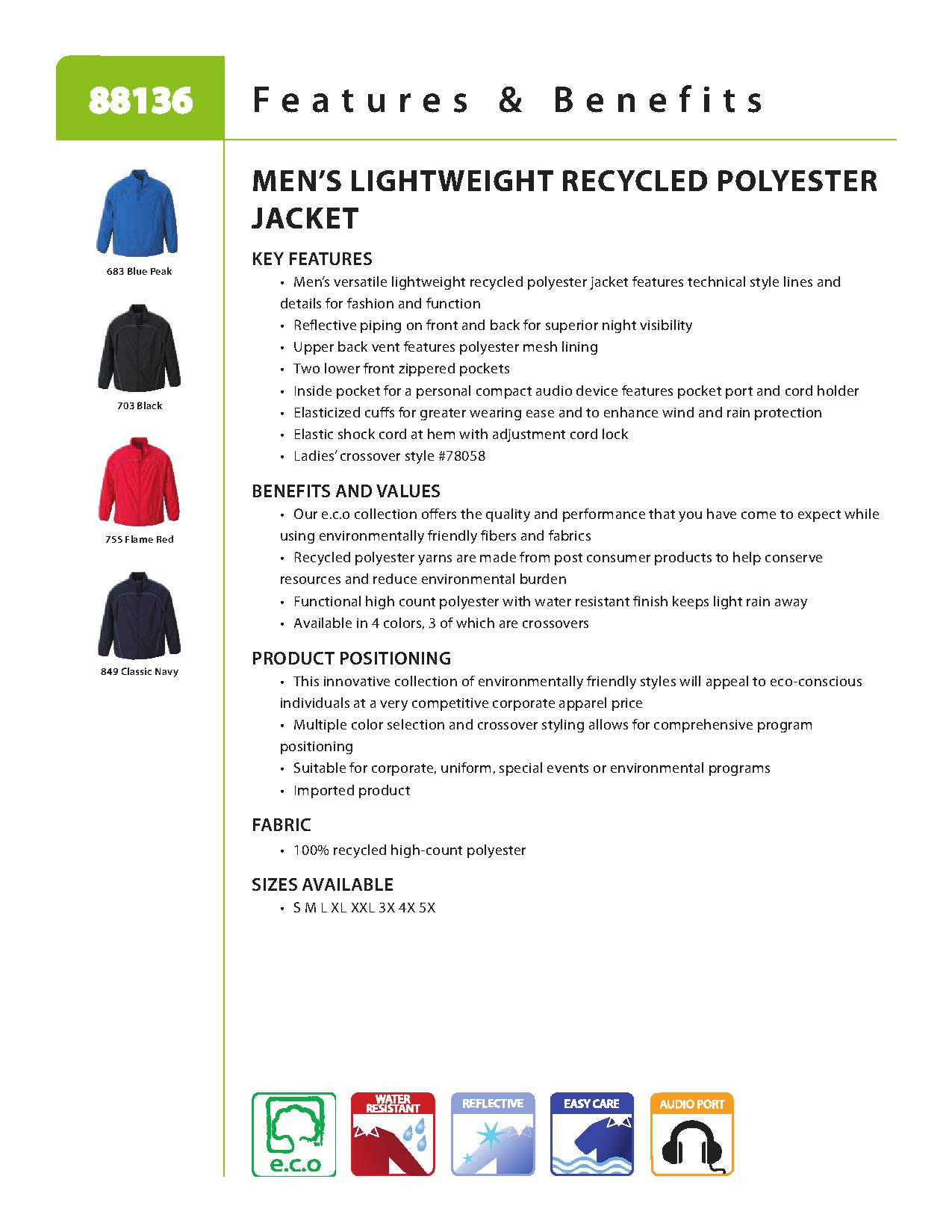 Ash City e.c.o Outerwear 88136 - Men's Lightweight Recycled Polyester Jacket