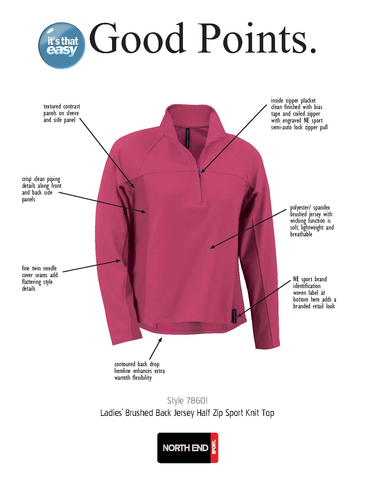 Ash City Jersey 78601 - Ladies' Brushed Back Jersey Half Zip Knit Top