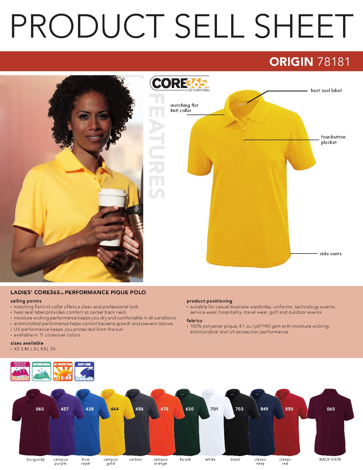 Ash City Core365 78181 - Origin Outwear Ladies Performance Pique Polo