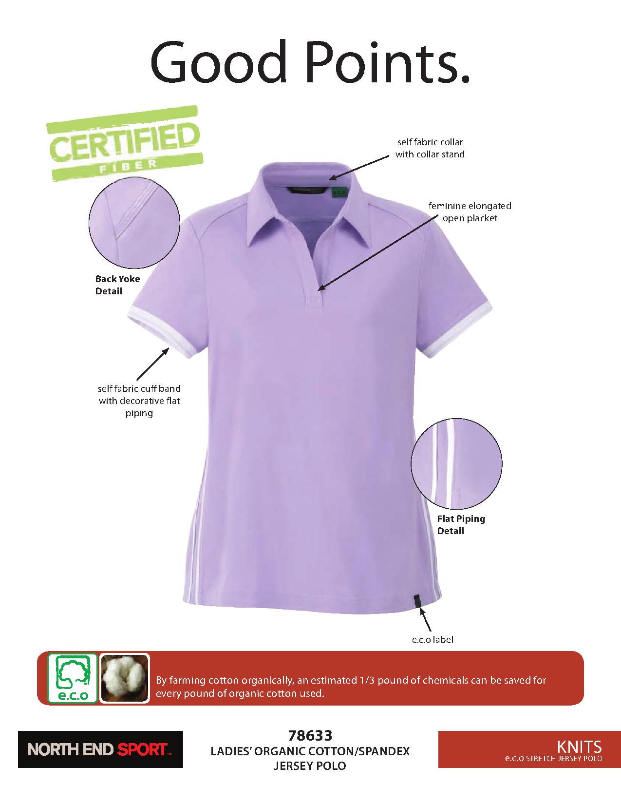 Ash City e.c.o Knits 78633 - Ladies' rganic Cotton/Spandex Jersey Polo