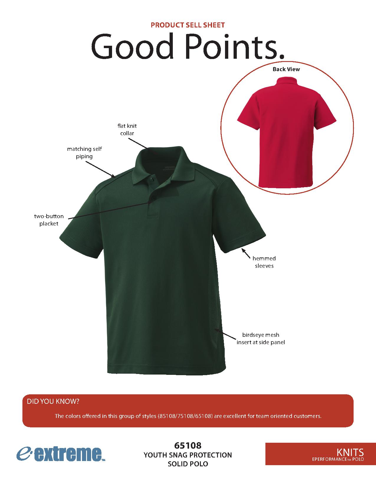 Ash City Eperformance 65108 - Shield Youth Snag Protection Solid Polo