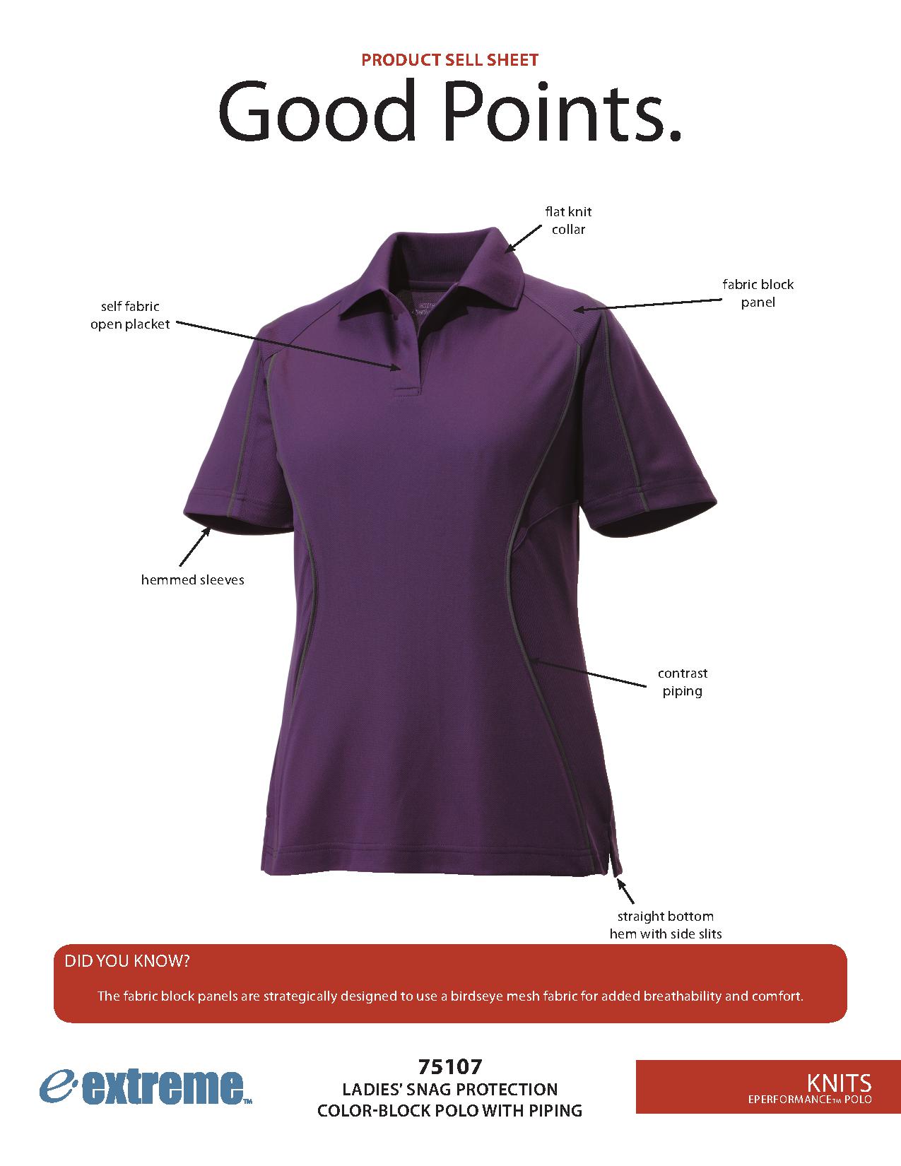 Ash City Eperformance 75107 - Velocity Ladies' Snag Protection Color-Block Polo With Piping