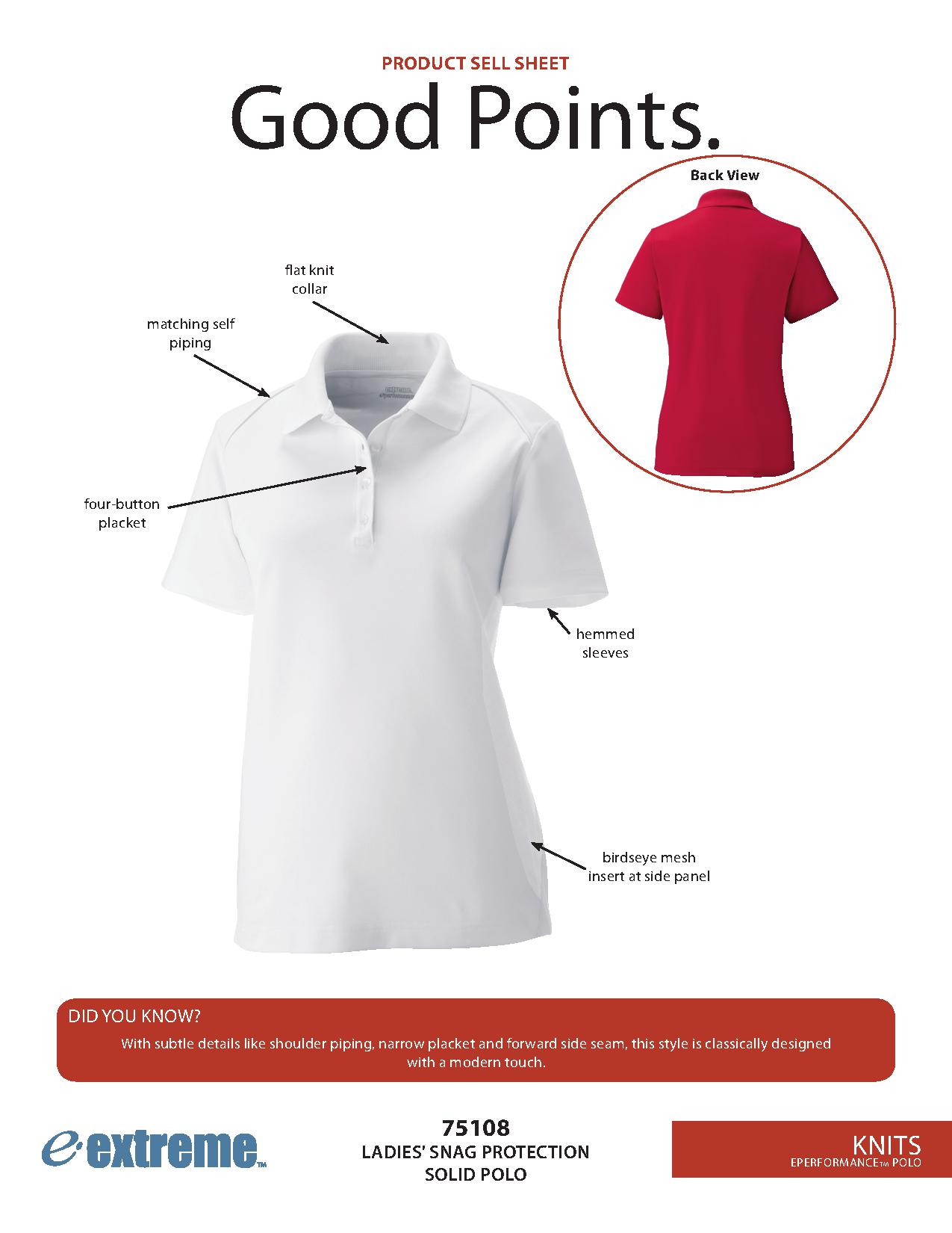 Ash City Eperformance 75108 - Shield Ladies' Snag Protection Solid Polo