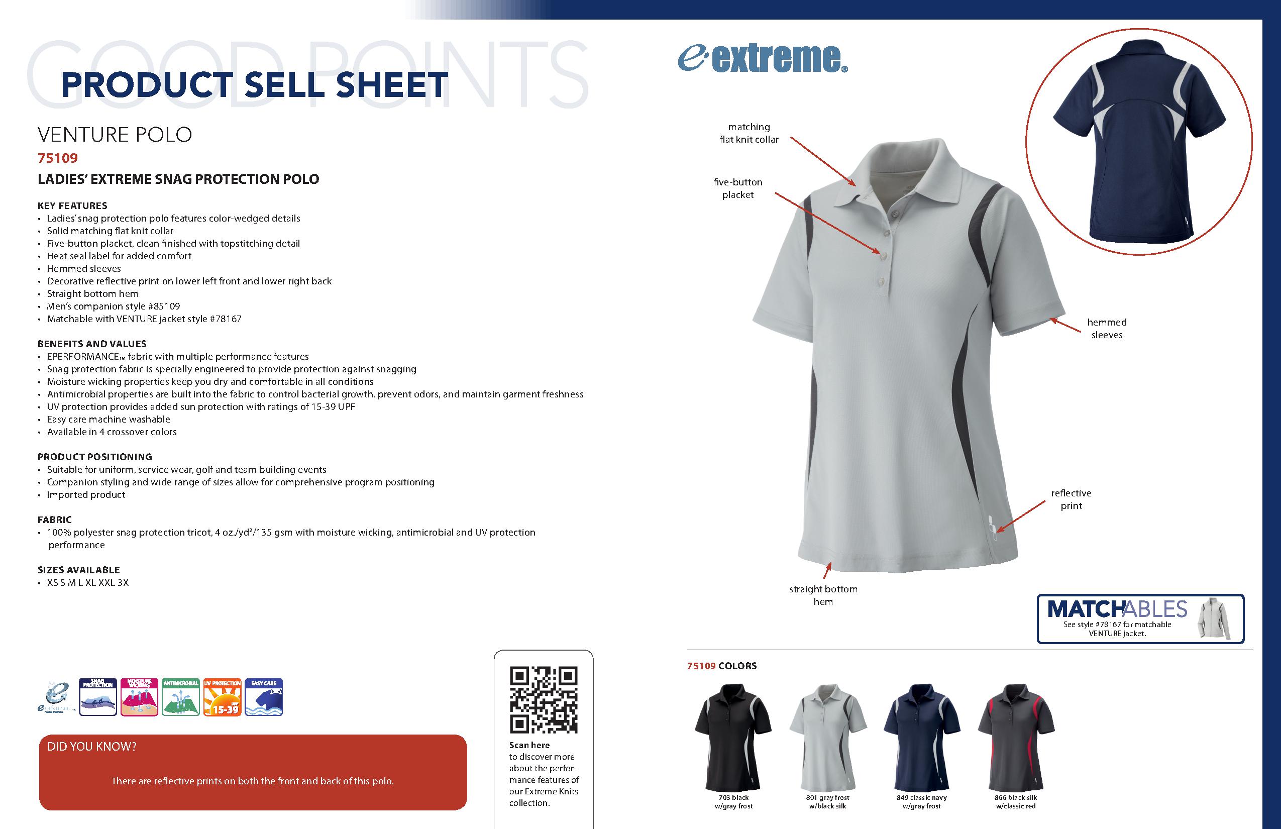 Ash City Eperformance 75109 - Venture Ladies' Snag Protection Polo