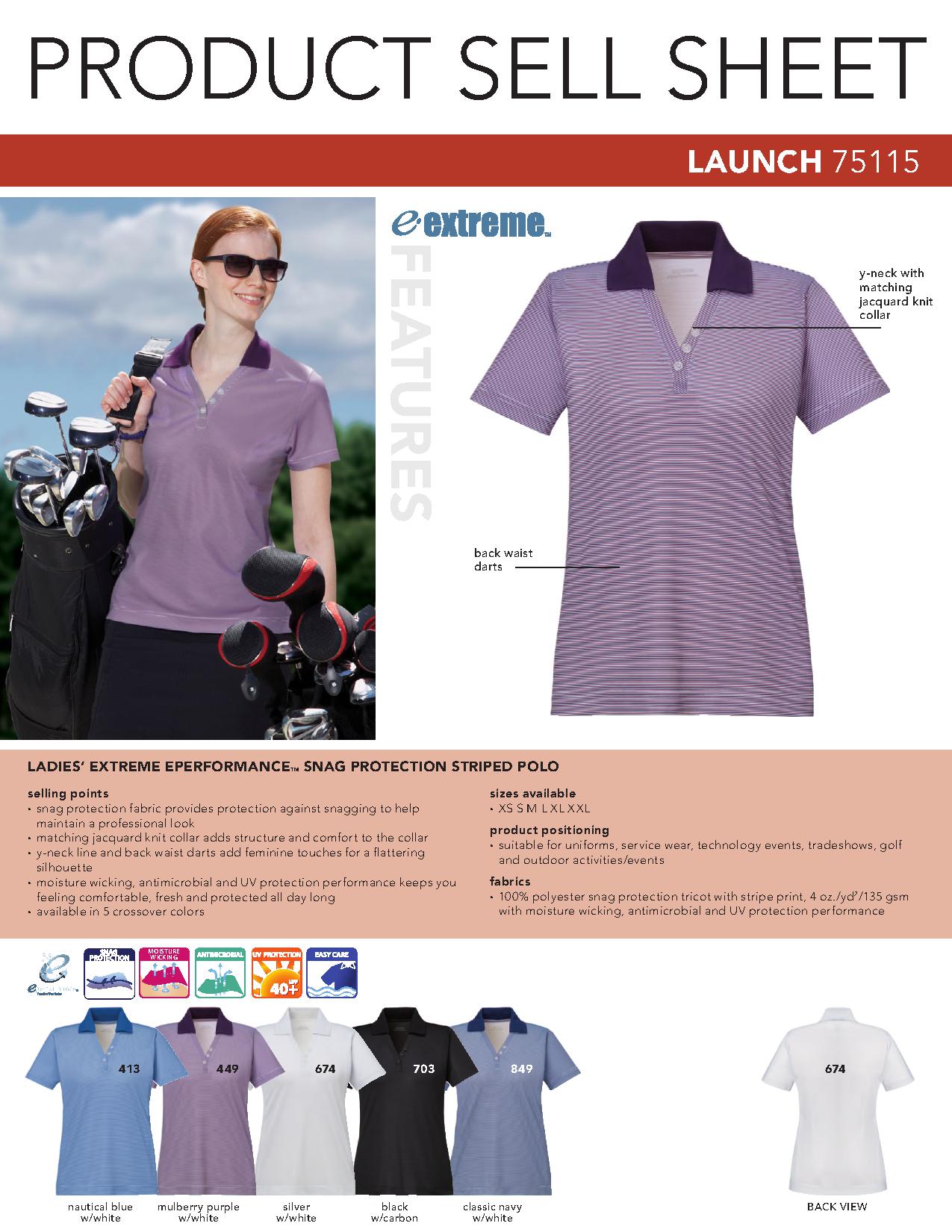 Ash City Eperformance 75115 - Launch Ladies' Snag Protection Striped Polo
