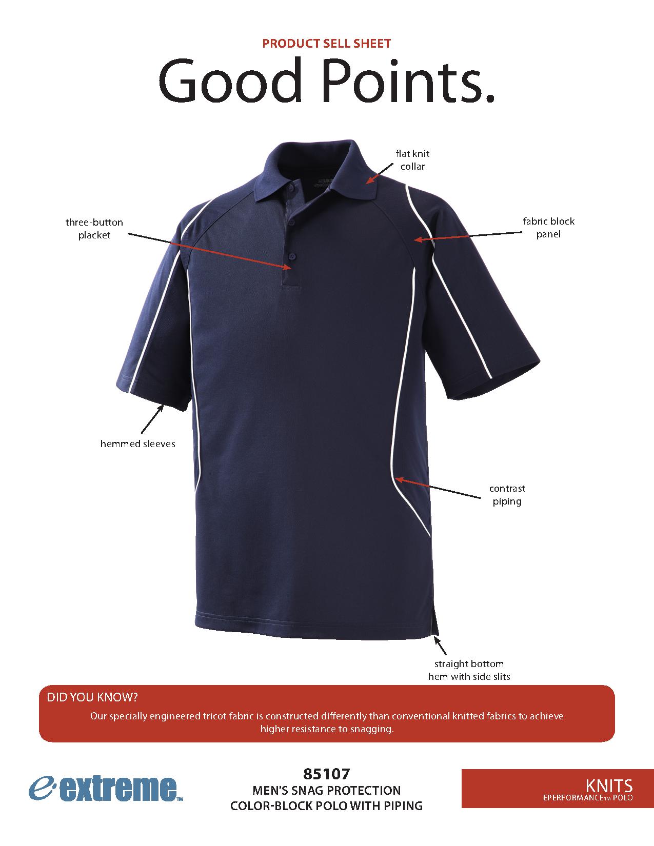 Ash City Eperformance 85107 - Velocity Men's Snag Protection Color-Block Polo Wit Piping
