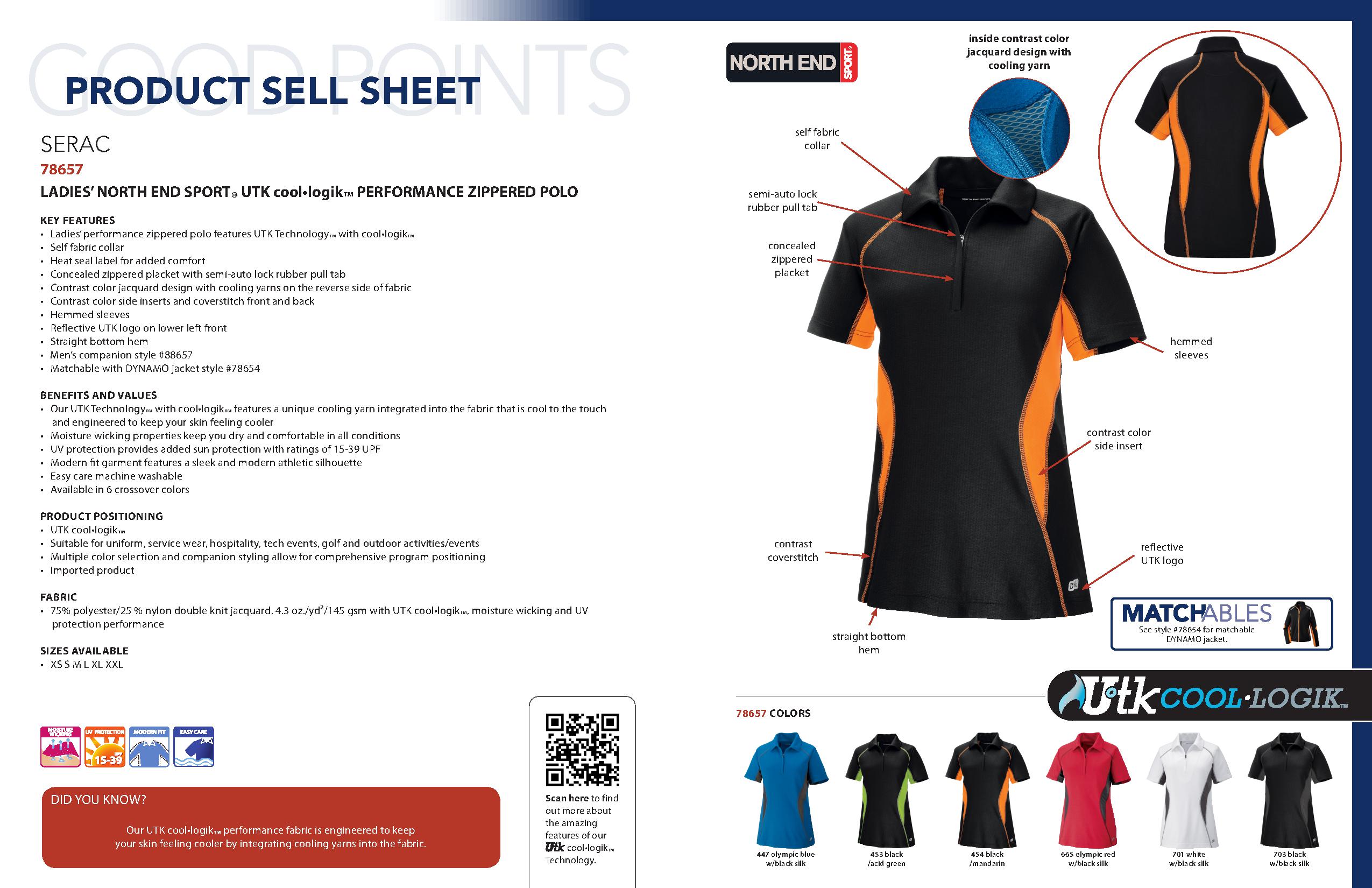 Ash City Performance 78657 - Serac Ladies' Utk cool.logik Performance Zippered Polo