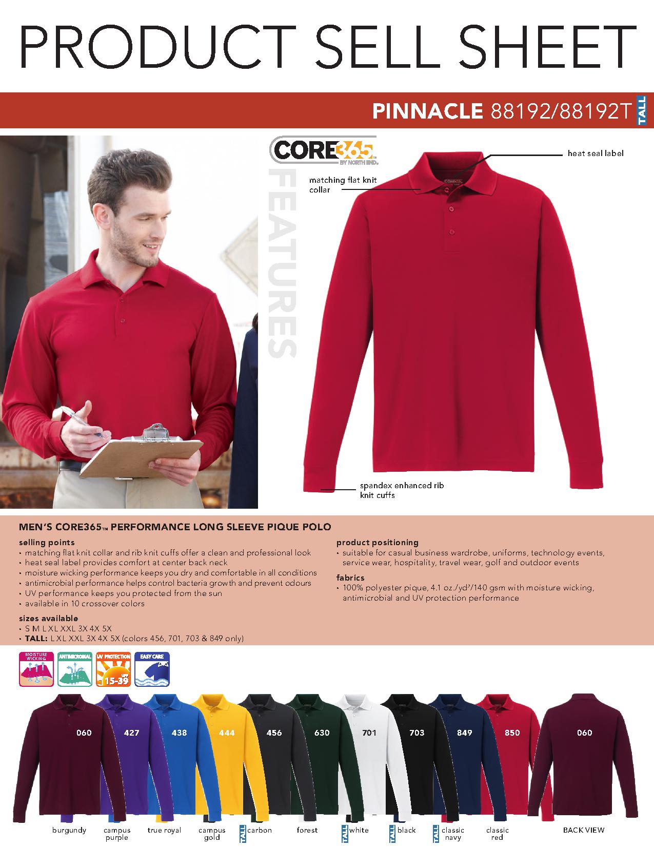Ash City Performance 88192 - Pinnacle Outwear Men's Performance Long Sleeve Pique Polo