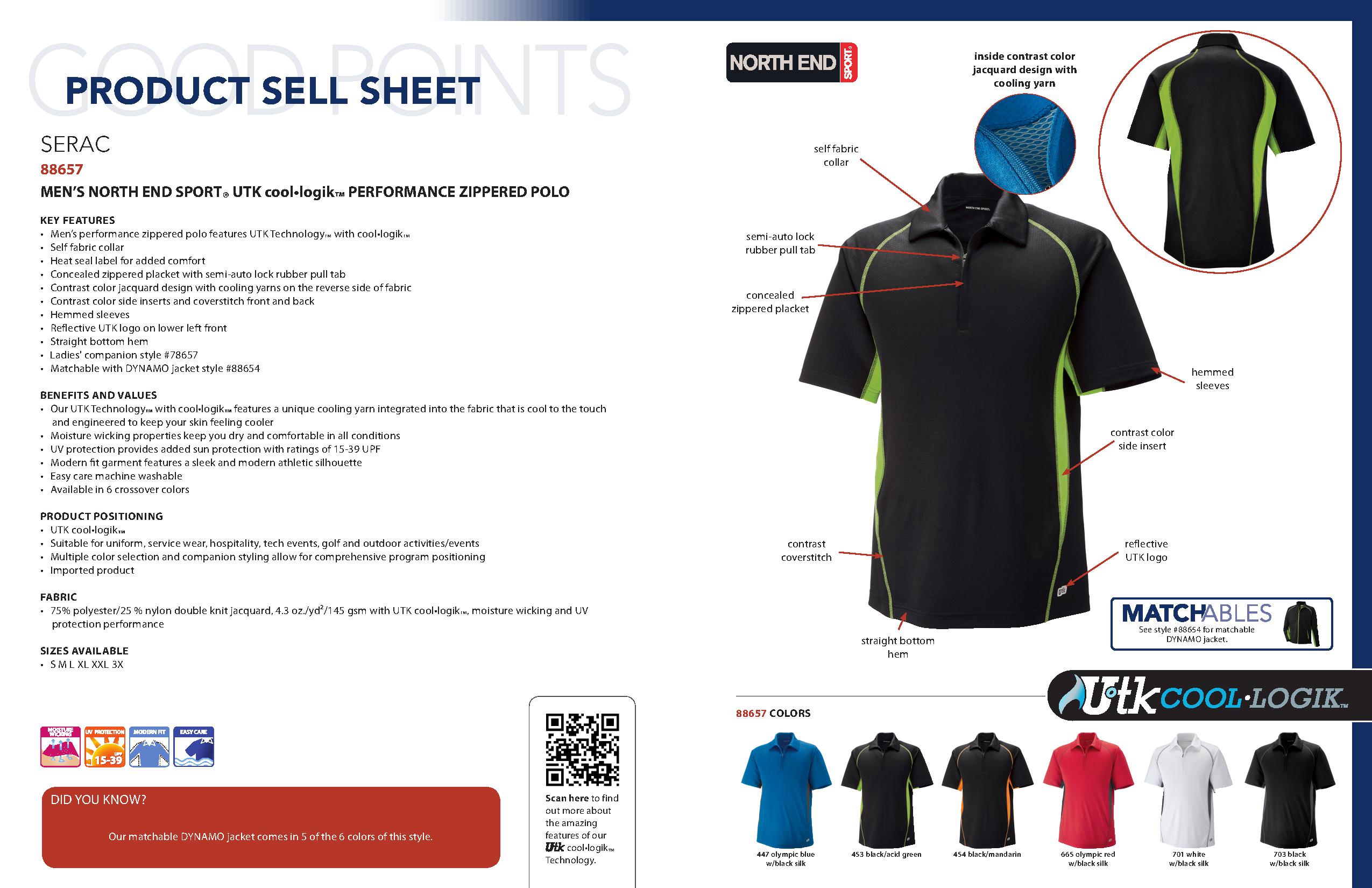 Ash City Performance 88657 - Serac Men's UTK cool.logik Performance Zippered Polo