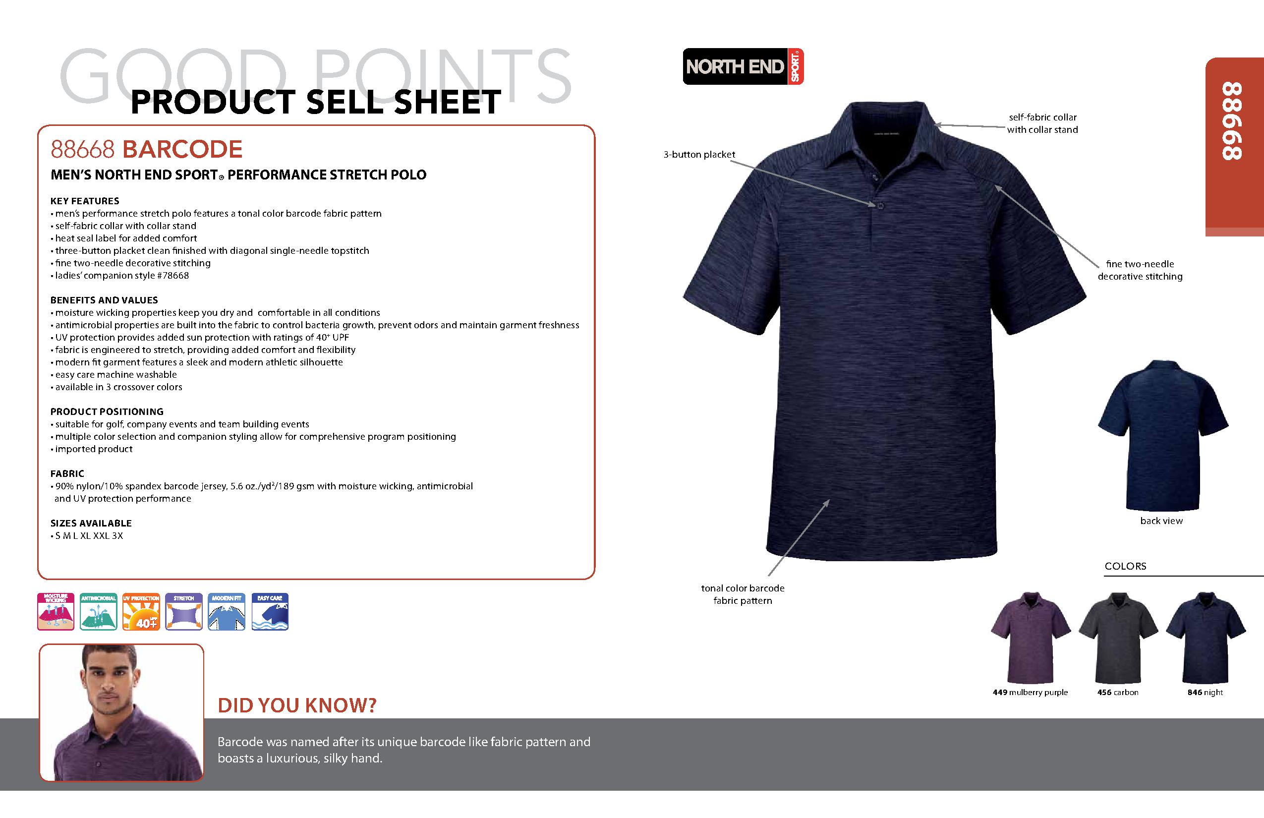 Ash City Performance 88668 - Barcode Men's Performance Stretch Polo