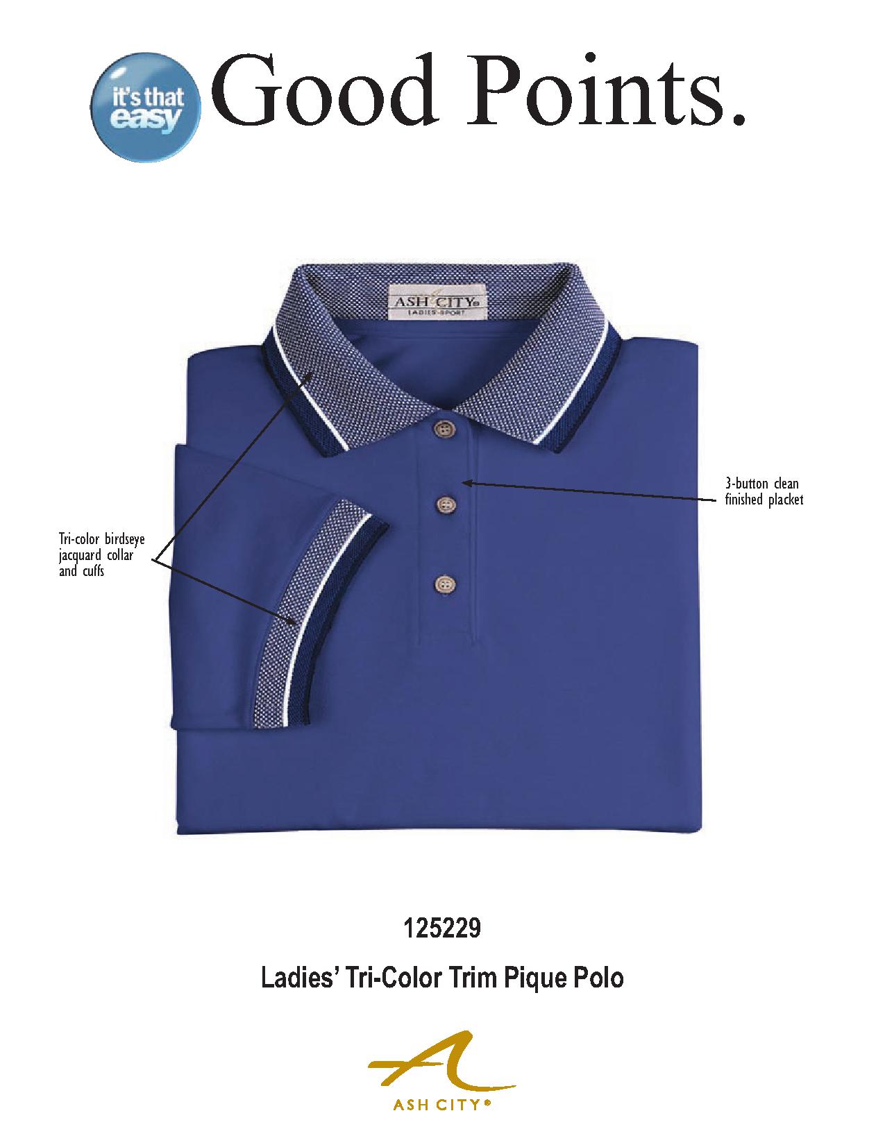 Ash City Pique 125229 - Ladies' Tri-Color Bridseye Trim Pique Polo