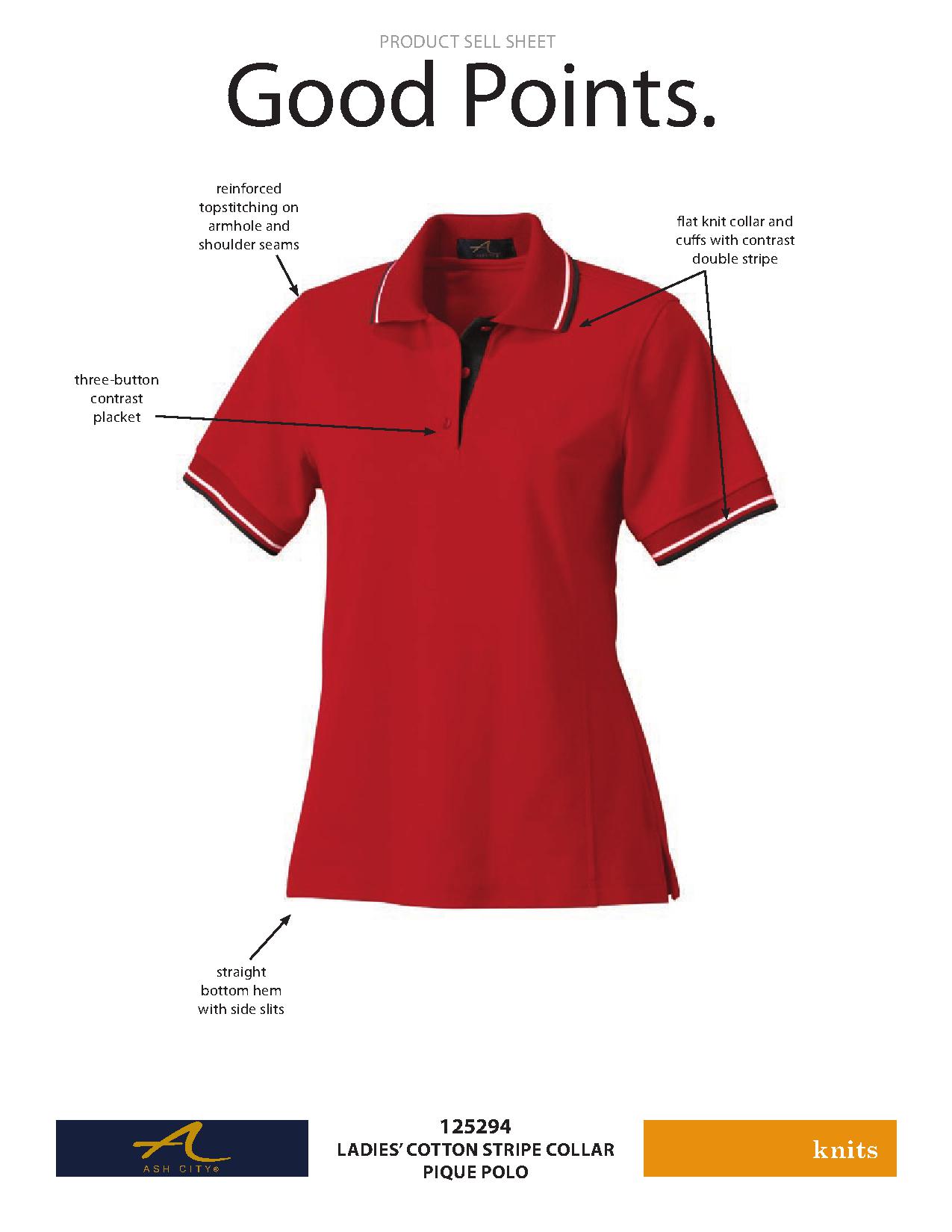 Ash City Pique 125294 - Ladies' Cotton Stripe Collar Pique Polo