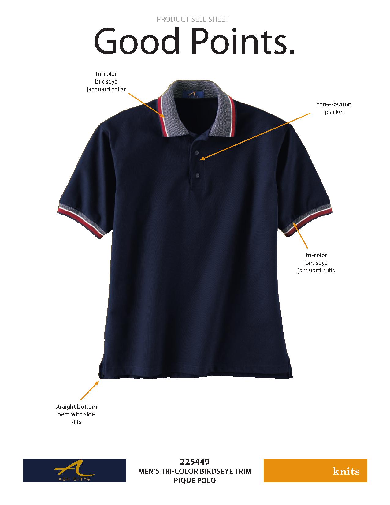 Ash City Pique 225449 - Men's Tri-Color Birdseye Trim Cotton Pique Polo