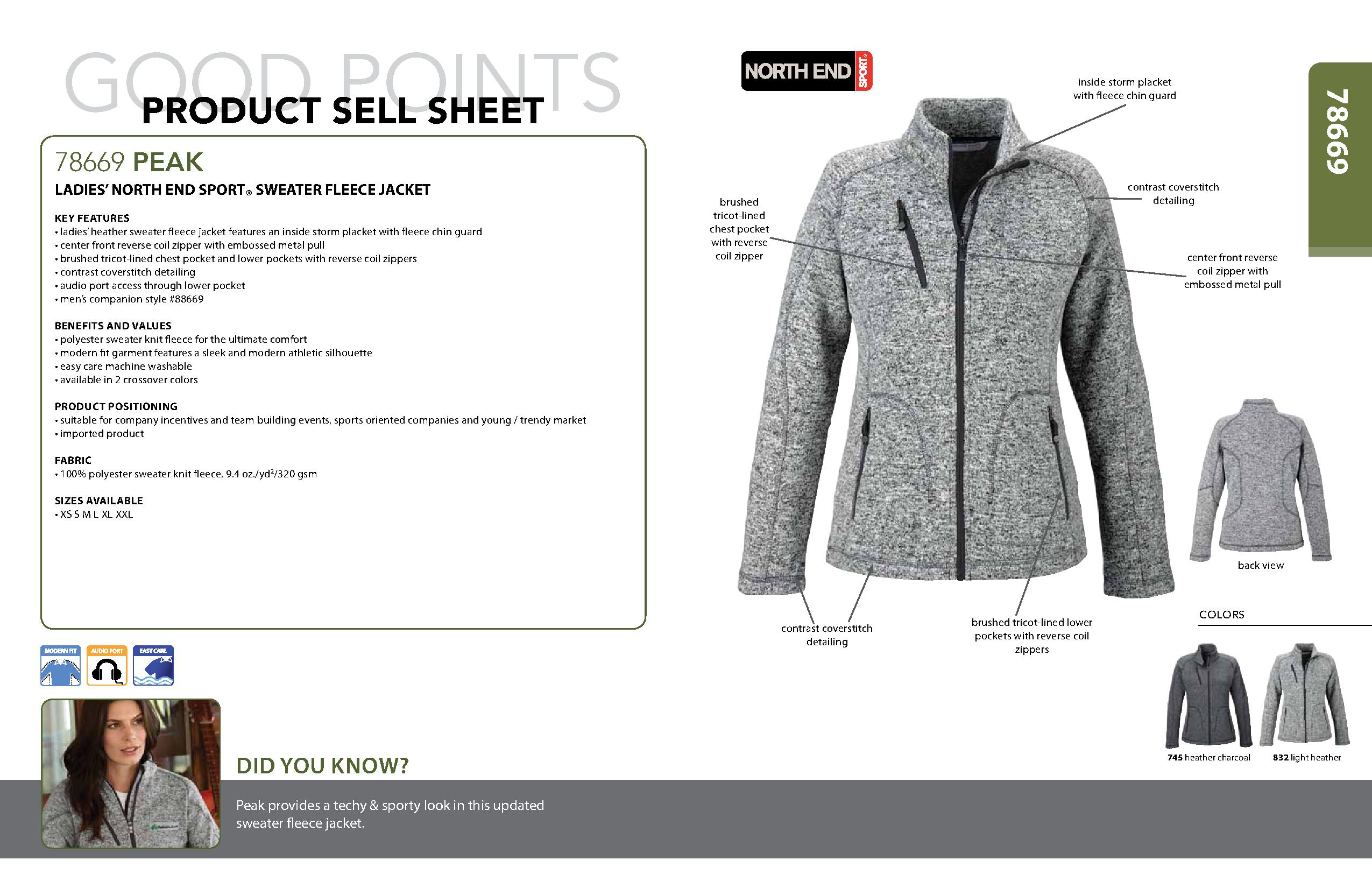 Ash City Poly Fleece 78669 - Peak Ladies' Sweater Fleece Jacket