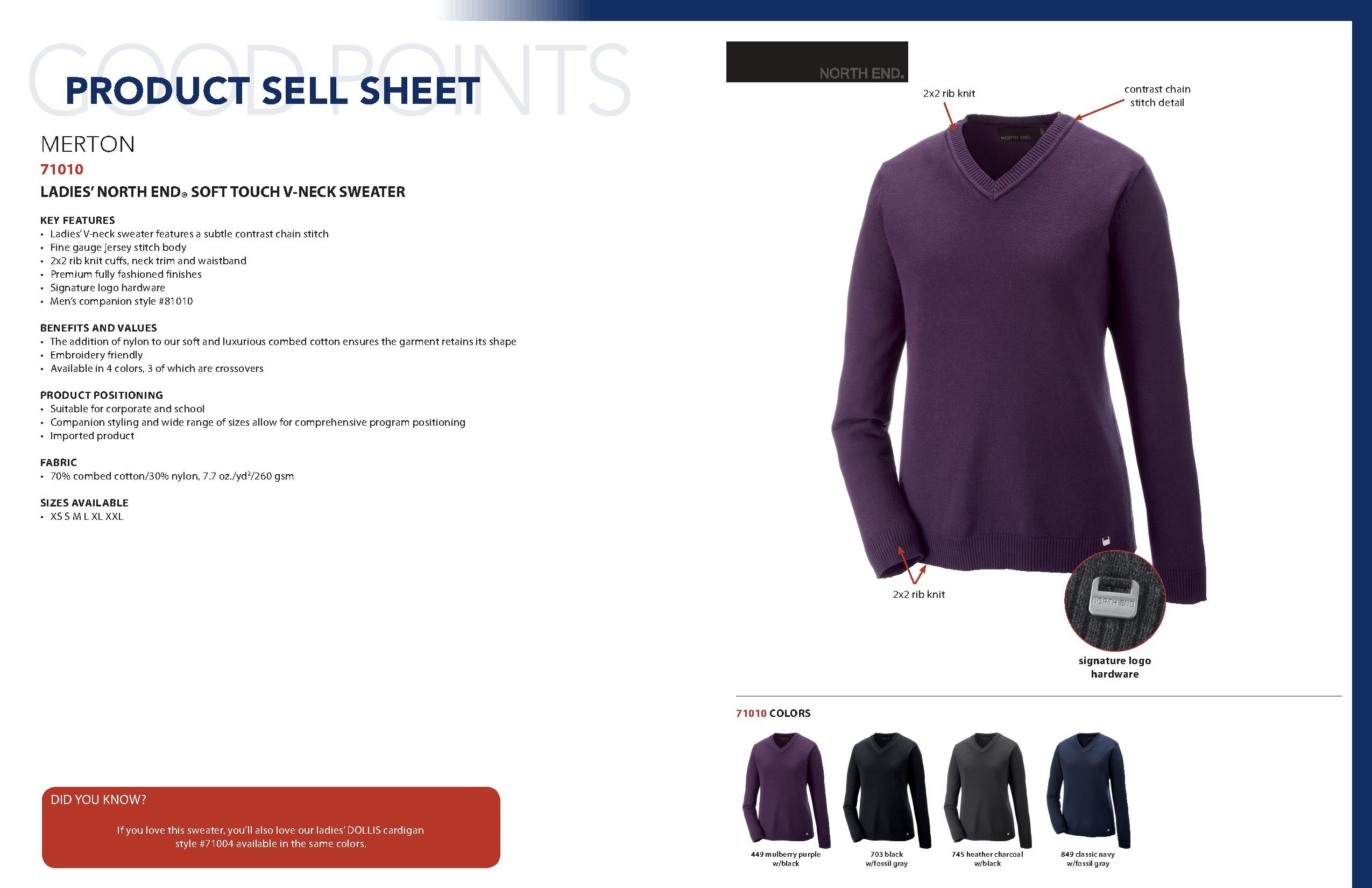 Ash City Sweaters 71010 - Merton Ladies' Soft Touch V-Neck Sweater