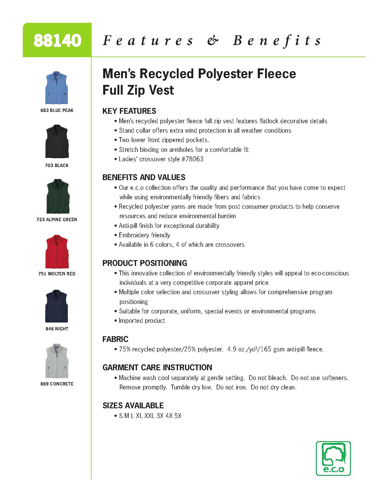 Ash City e.c.o Fleece 88140 - Men's Recycled Fleece Full-Zip Vest