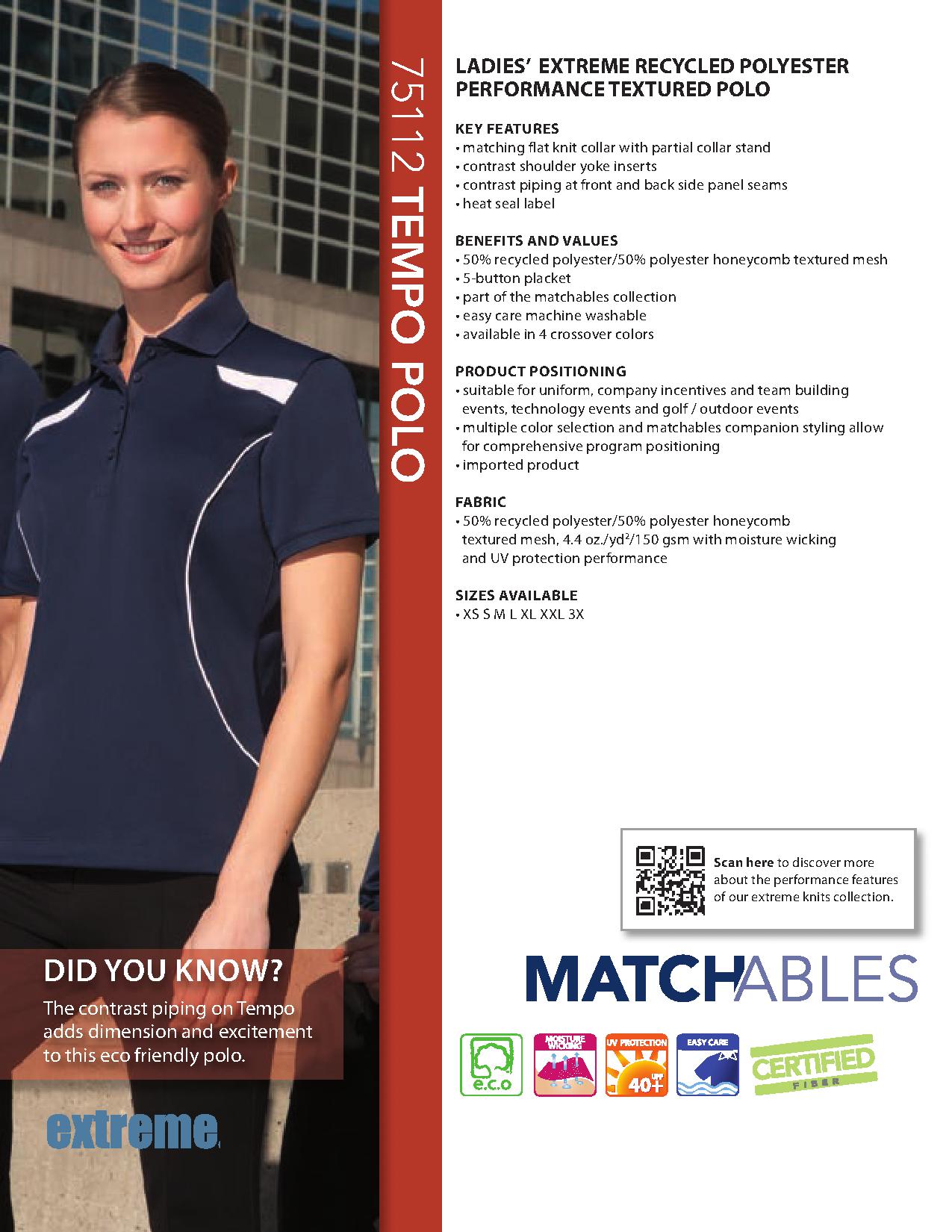 Ash City e.c.o Knits 75112 - Tempo Polo Ladies' Recycled polyester Performance Polo