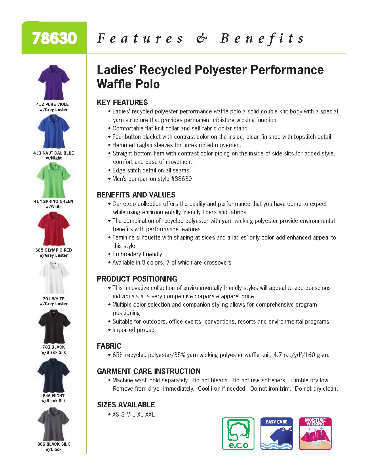 Ash City e.c.o Knits 78630 - Ladies' Recycled Polyeter Performance Waffle Polo