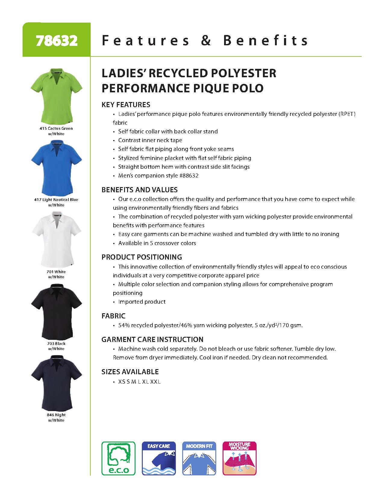 Ash City e.c.o Knits 78632 - Ladies' Recycled Polyeter Performance Pique Polo