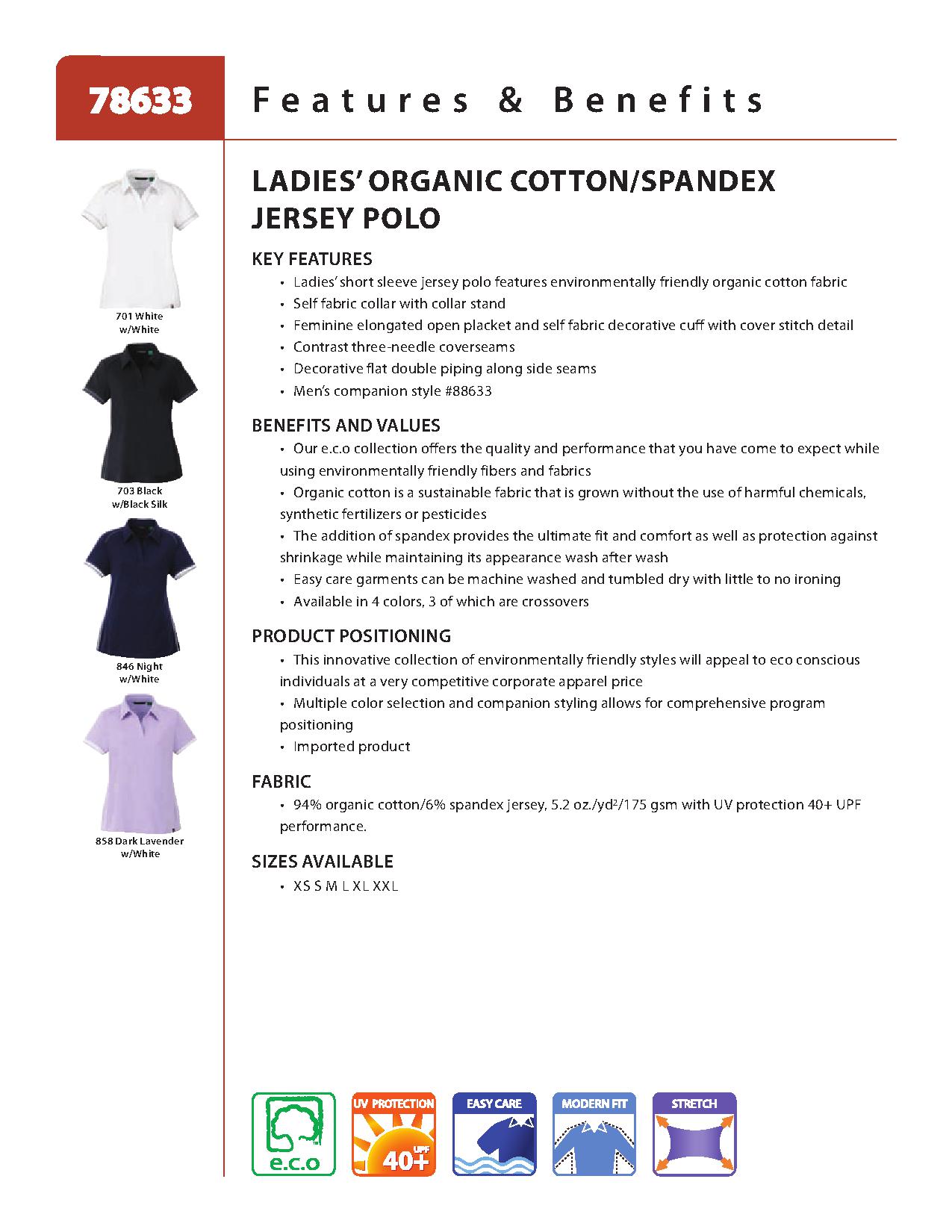 Ash City e.c.o Knits 78633 - Ladies' rganic Cotton/Spandex Jersey Polo