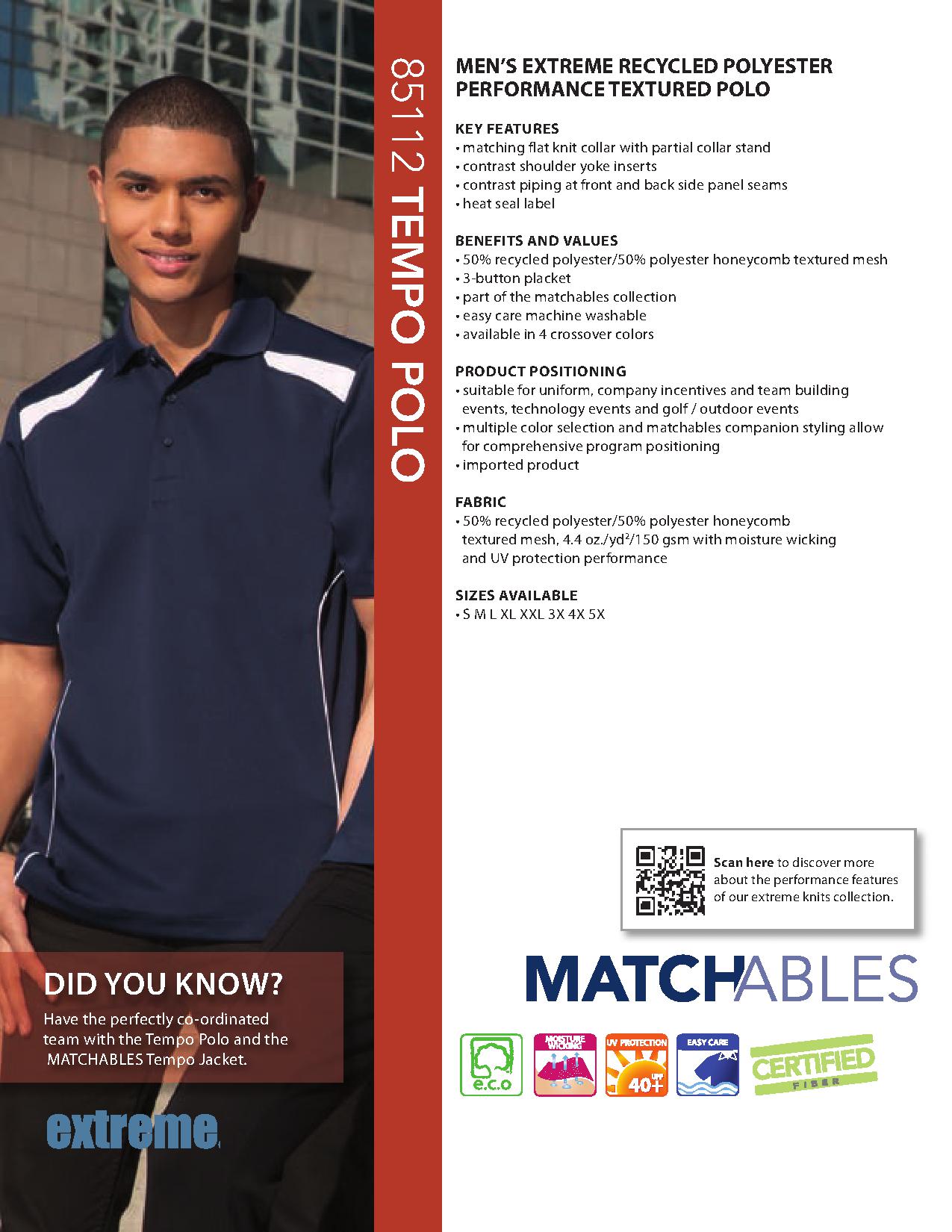Ash City e.c.o Knits 85112 - Tempo Polo Men's Recycled Polyester Performance Polo