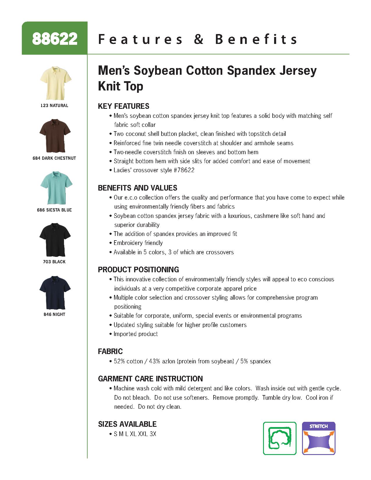Ash City e.c.o Knits 88622 - Men's Soybean Cotton Spanddex Jersey Polo