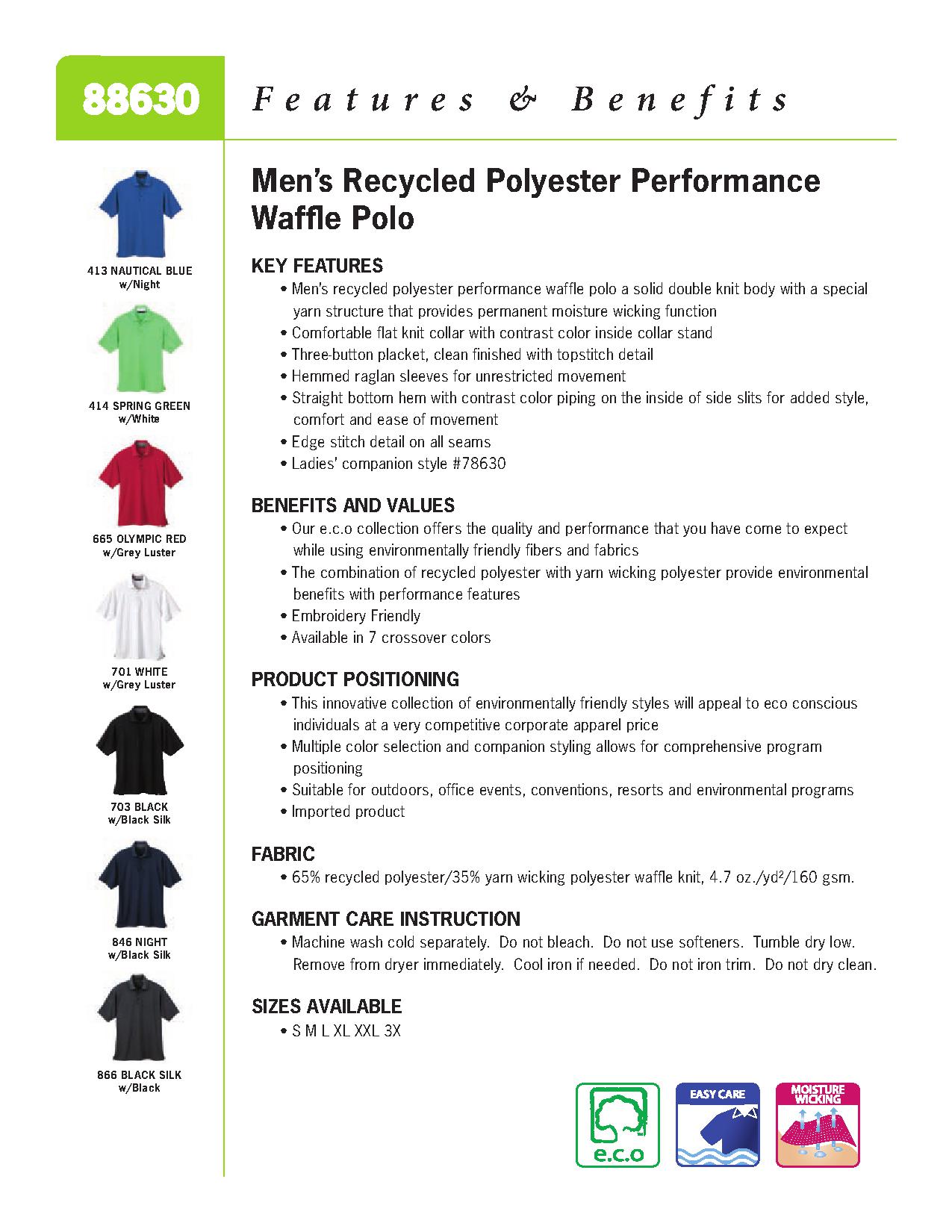 Ash City e.c.o Knits 88630 - Men's Recycled Polyester Performance Waffle Polo