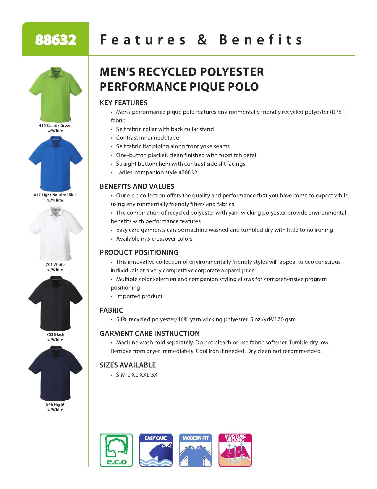 Ash City e.c.o Knits 88632 - Men's Recycled Polyester Performance Pique Polo