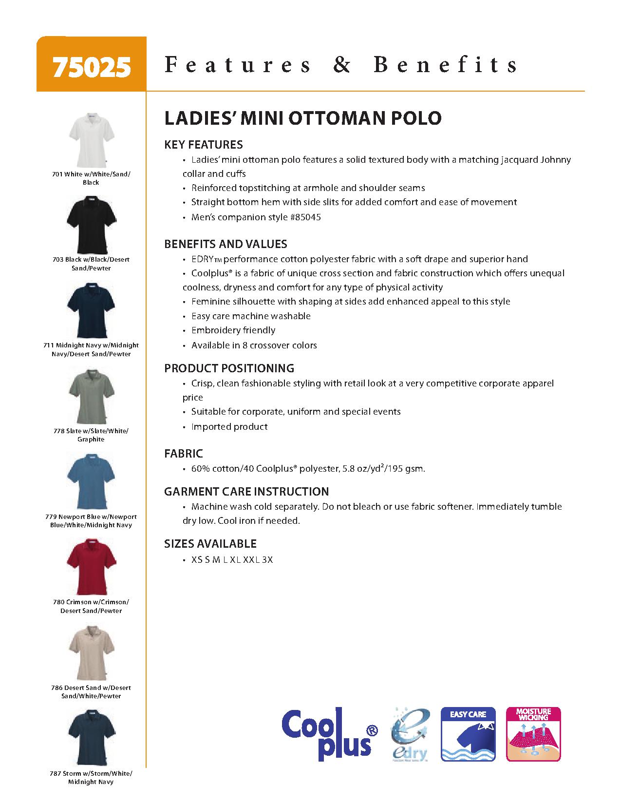 Ash City Edry 75025 - Ladies' Mini Ottoman Polo