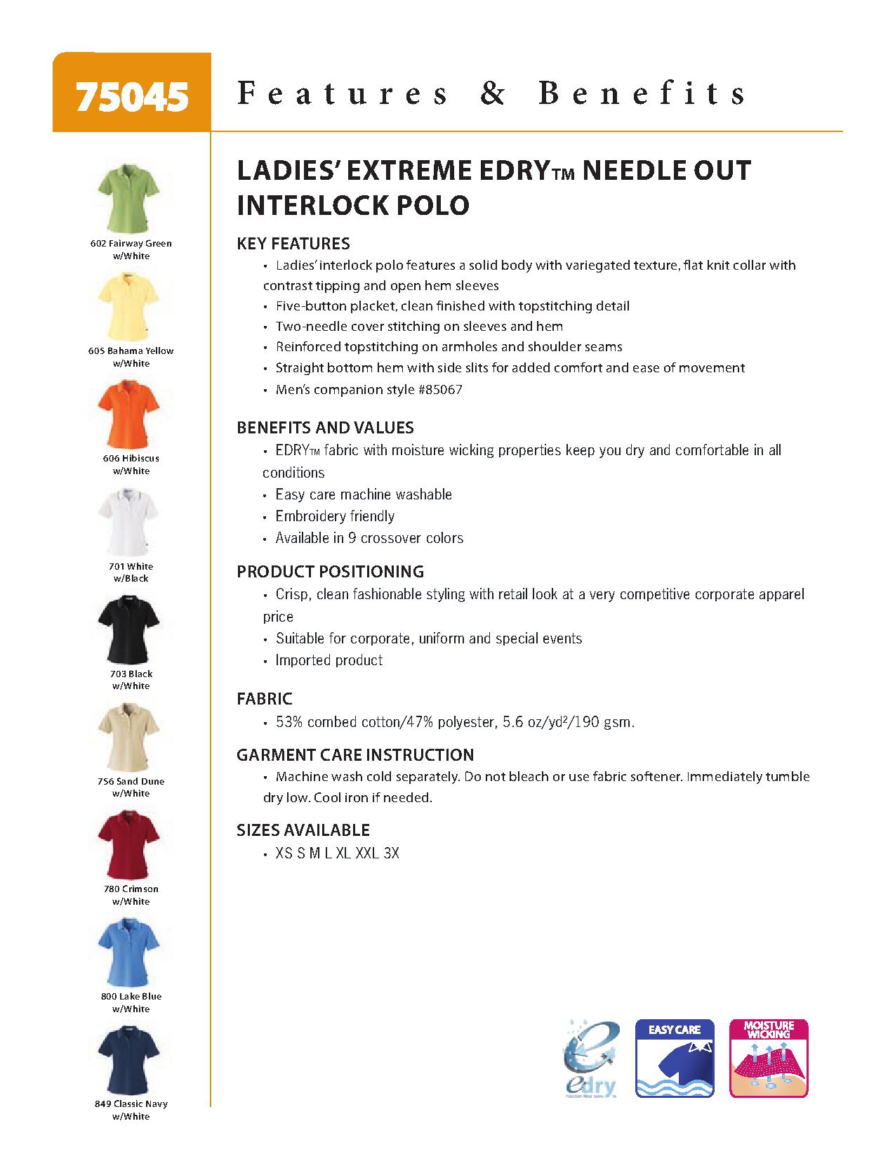 Ash City Edry 75045 - Ladies' Edry Needle Out Interlovk Polo