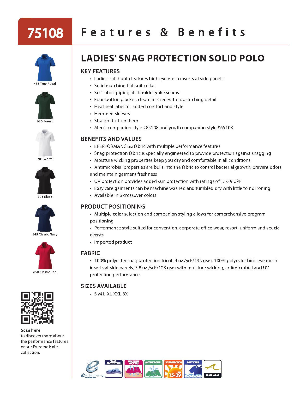Ash City Eperformance 75108 - Shield Ladies' Snag Protection Solid Polo