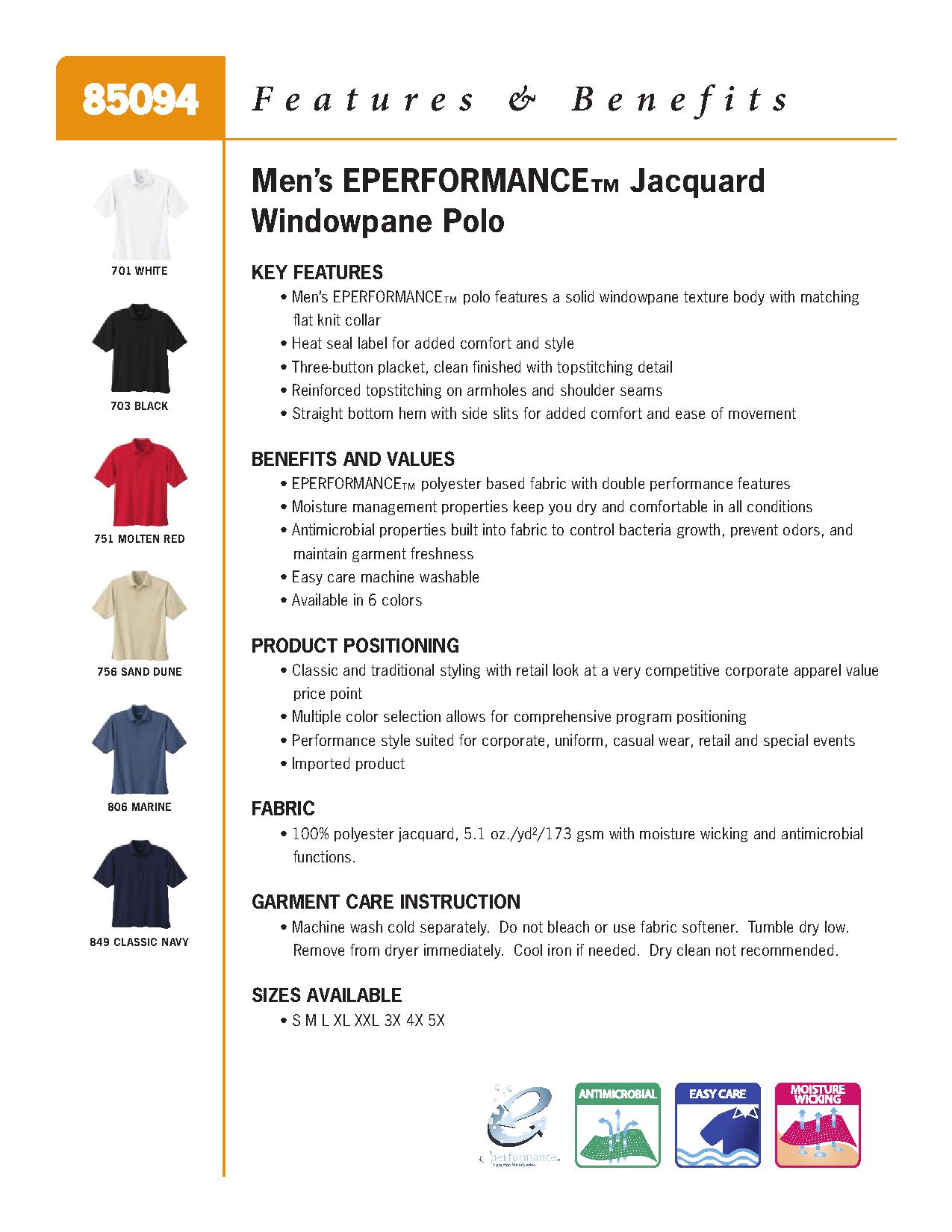 Ash City Eperformance 85094 - Men's Eperformance Jacquard Windowpane Polo