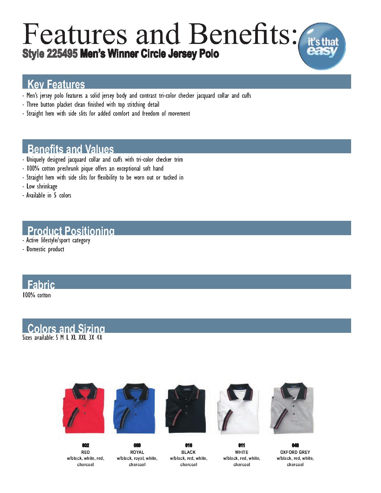 Ash City Jersey 225495 - Men's Winner Circle Jersey Polo