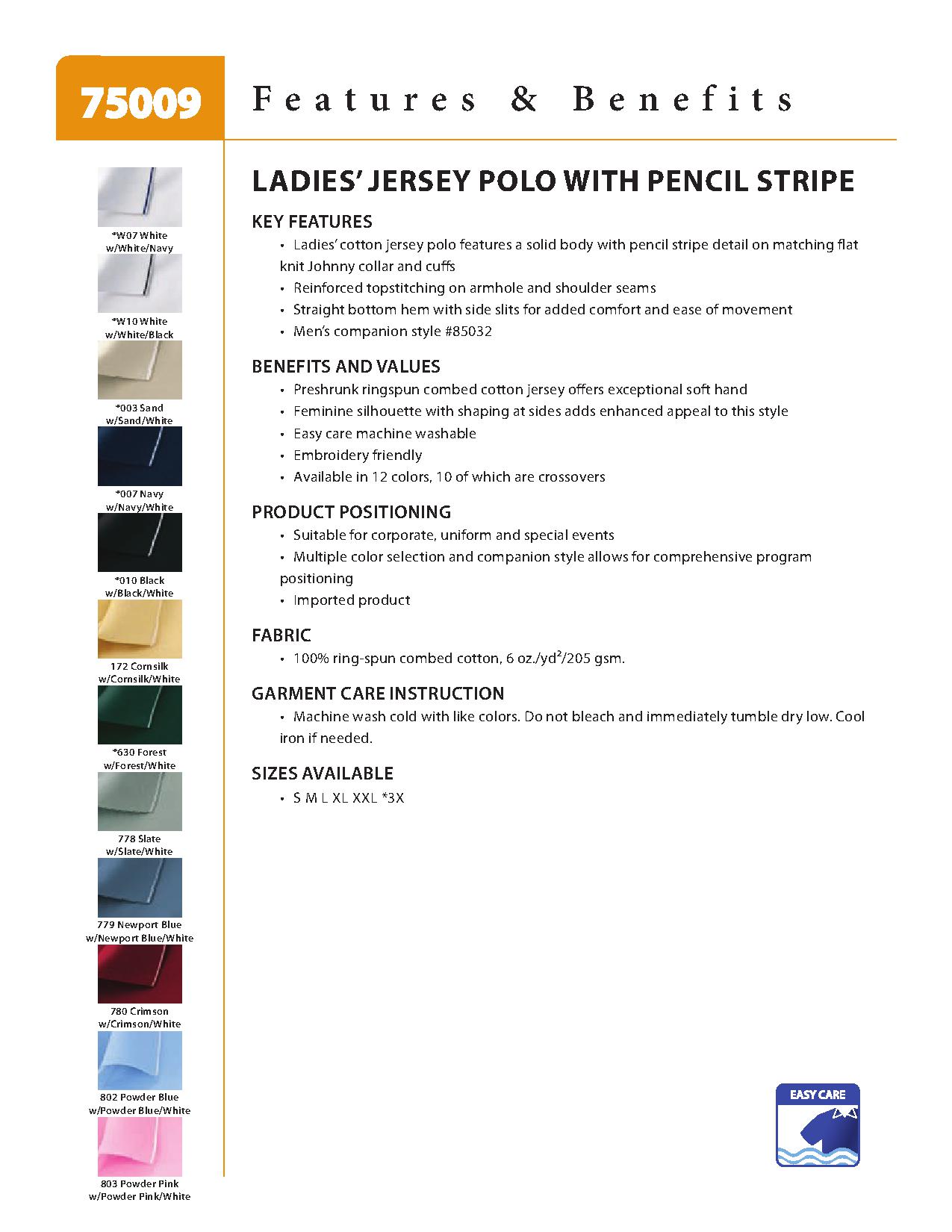 Ash City Jersey 75009 - Ladies' Johnny Collar Jersey Polo With Pencil Stripe