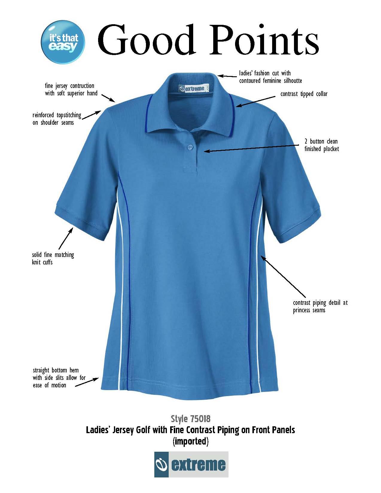 Ash City Jersey 75018 - Ladies' Jersey Golf With Fine Contrast Piping On Side Panels