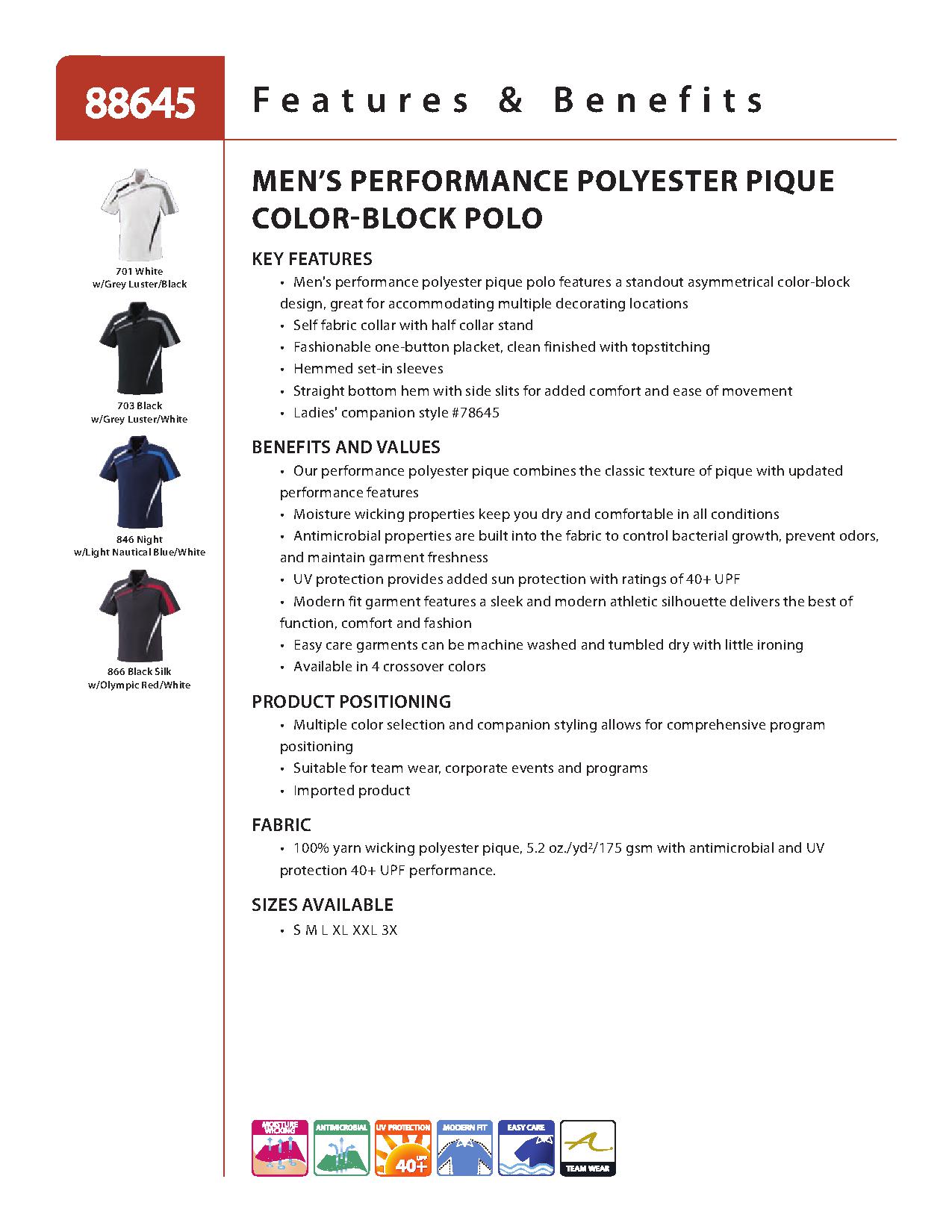 Ash City Performance 88645 - Impact Men's Performance Polyester Pique Color-Block Polo