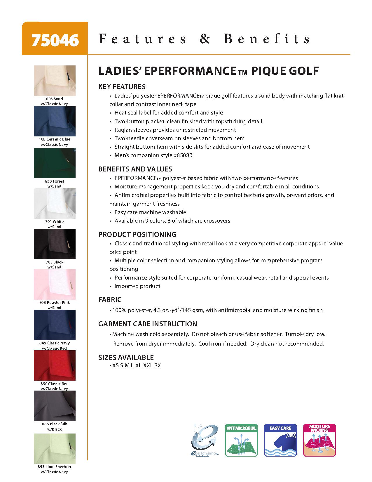 Ash City Pique 75046 - Ladies' Eperformance Pique Polo