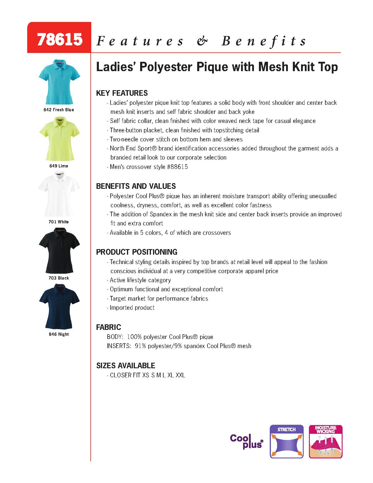Ash City Pique 78615 - Ladies' Polyeter Pique Polo With Mesh