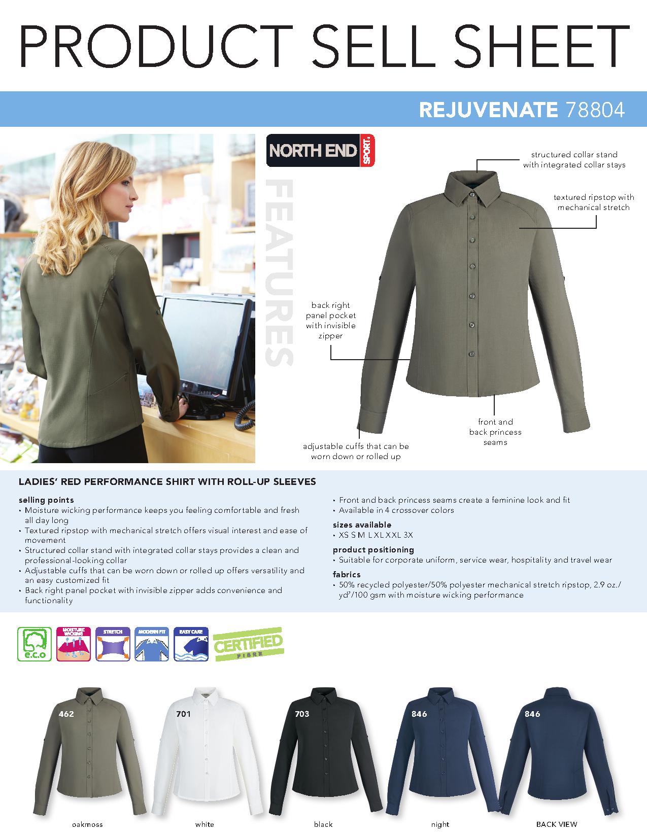 Ash City e.c.o Wovens 78804 - Rejuvenate Ladies' Performance Shirt With Roll-Up Sleeve