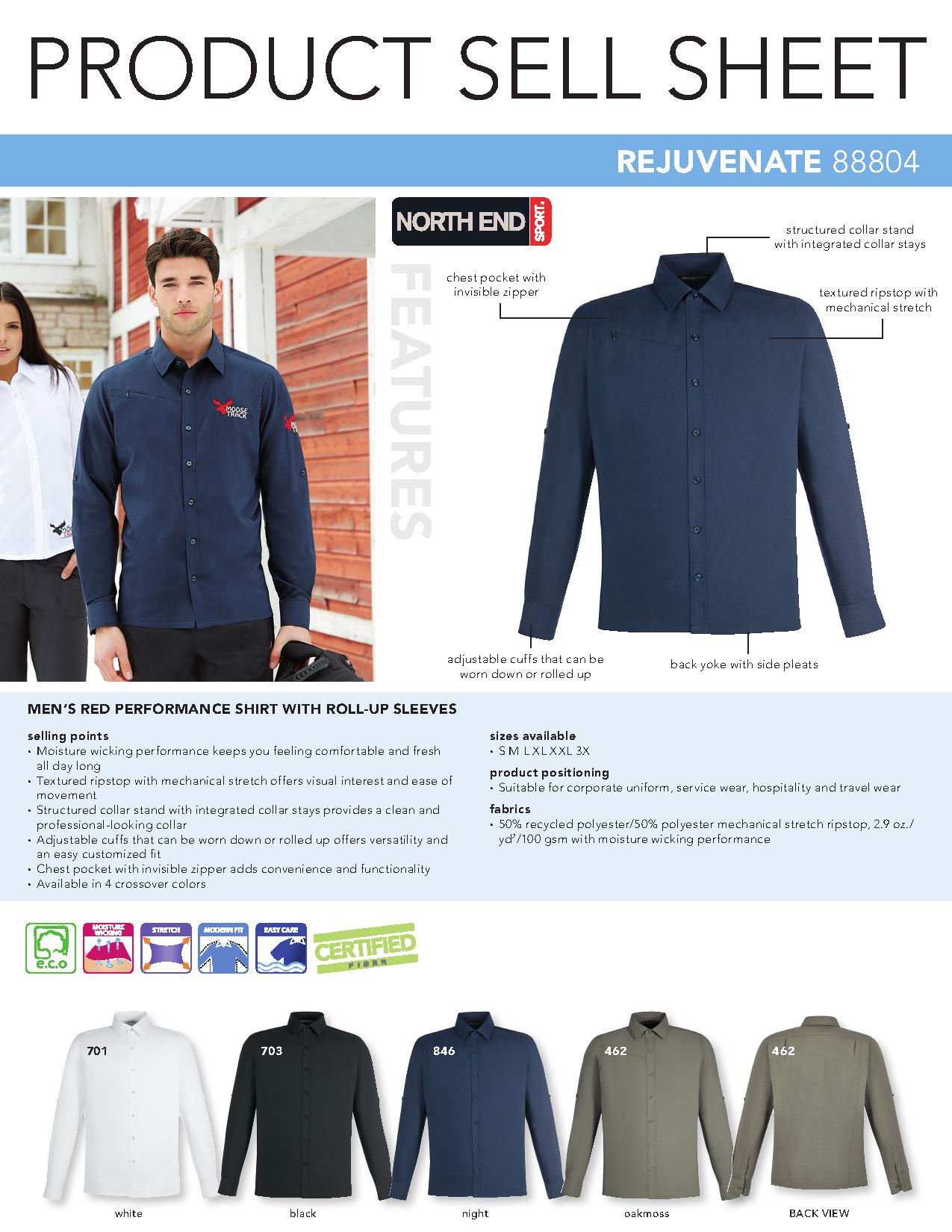 Ash City e.c.o Wovens 88804 - Rejuvenate Men's Performance Shirt With Roll-Up Sleeve