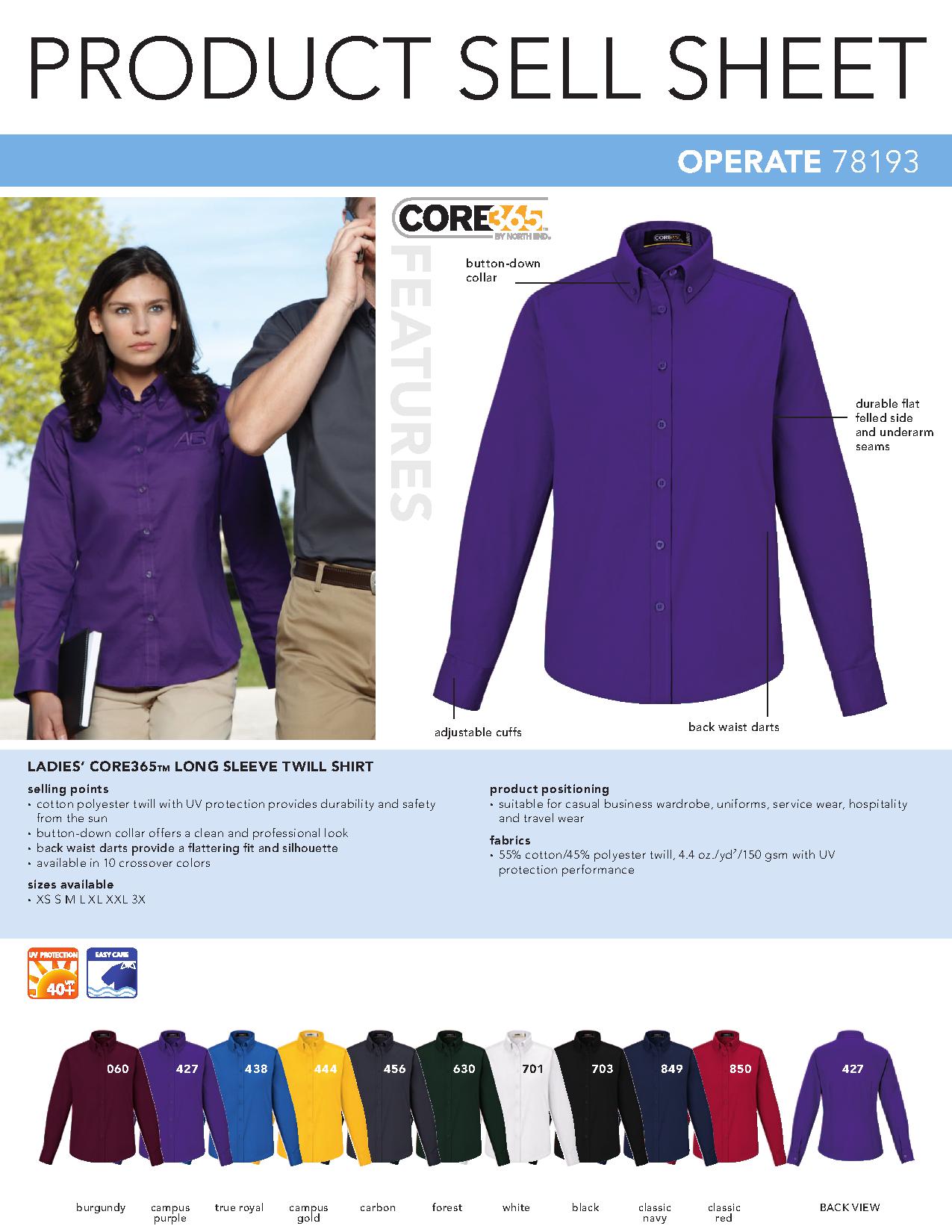 Ash City Twill 78193 - Operate Core 365 Ladies' Long Sleeve Twill Shirt