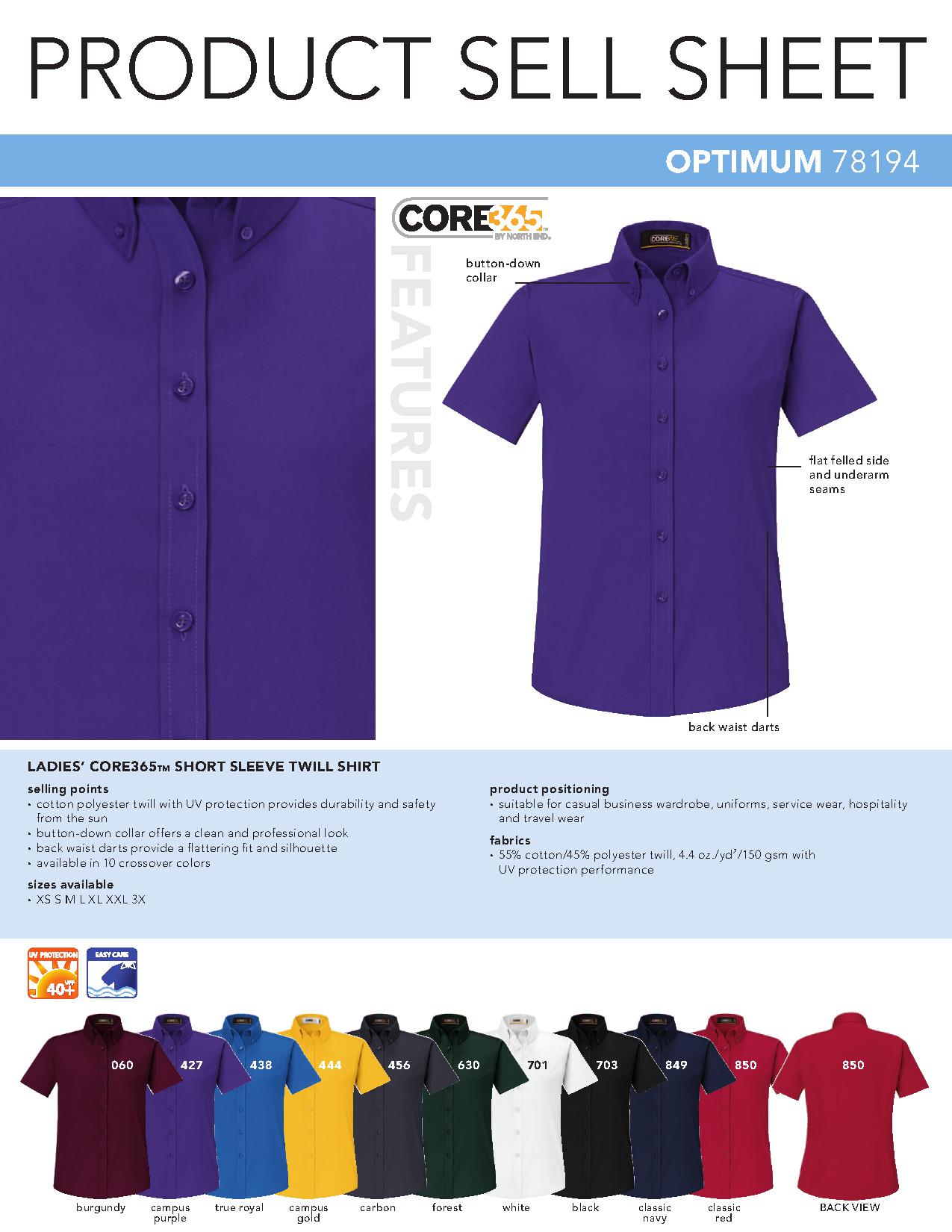 Ash City Twill 78194 - Optimum Core 365 Ladies' Short Sleeve Twill Shirt