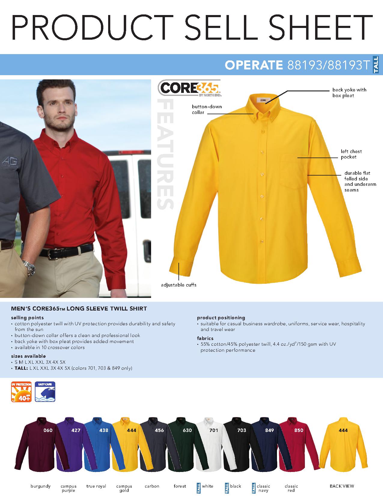 Ash City Twill 88193 - Operate Core 365 Men's Long Sleeve Twill Shirt