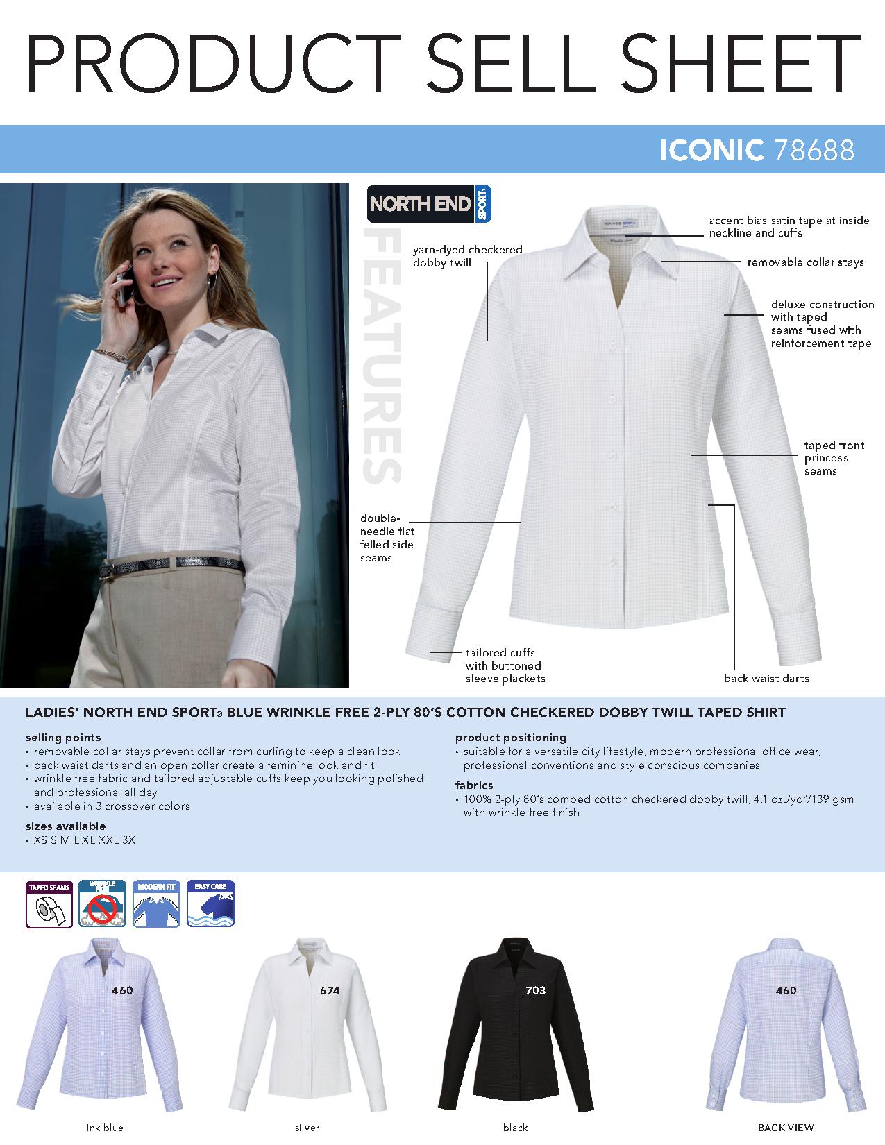 Ash City Wrinkle Free 78688 - Iconic Ladies' Wrinkle Free 2-Ply 80's Cotton Checkered Dobby Twill Taped Shirt
