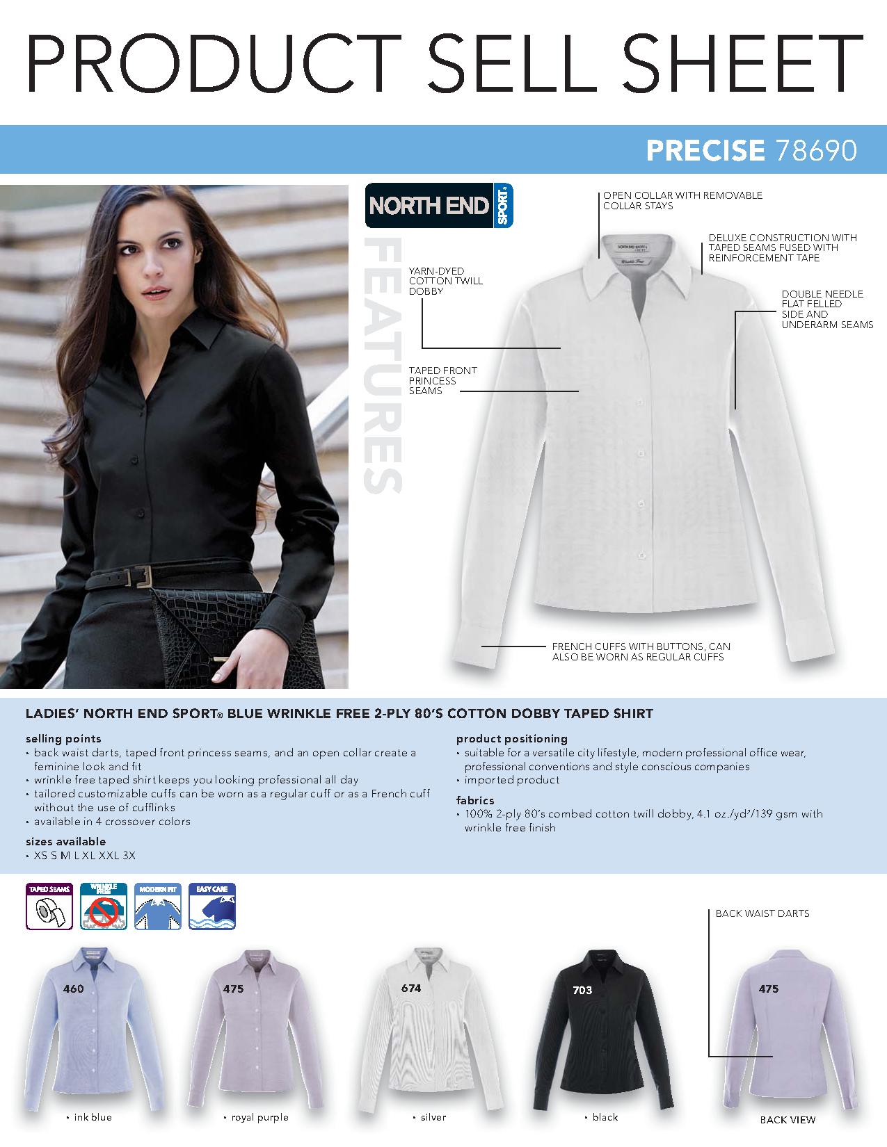 Ash City Wrinkle Free 78690 - Precise Ladies' Wrinkle Free 2-Ply 80's Cotton Dobby Taped Shirt