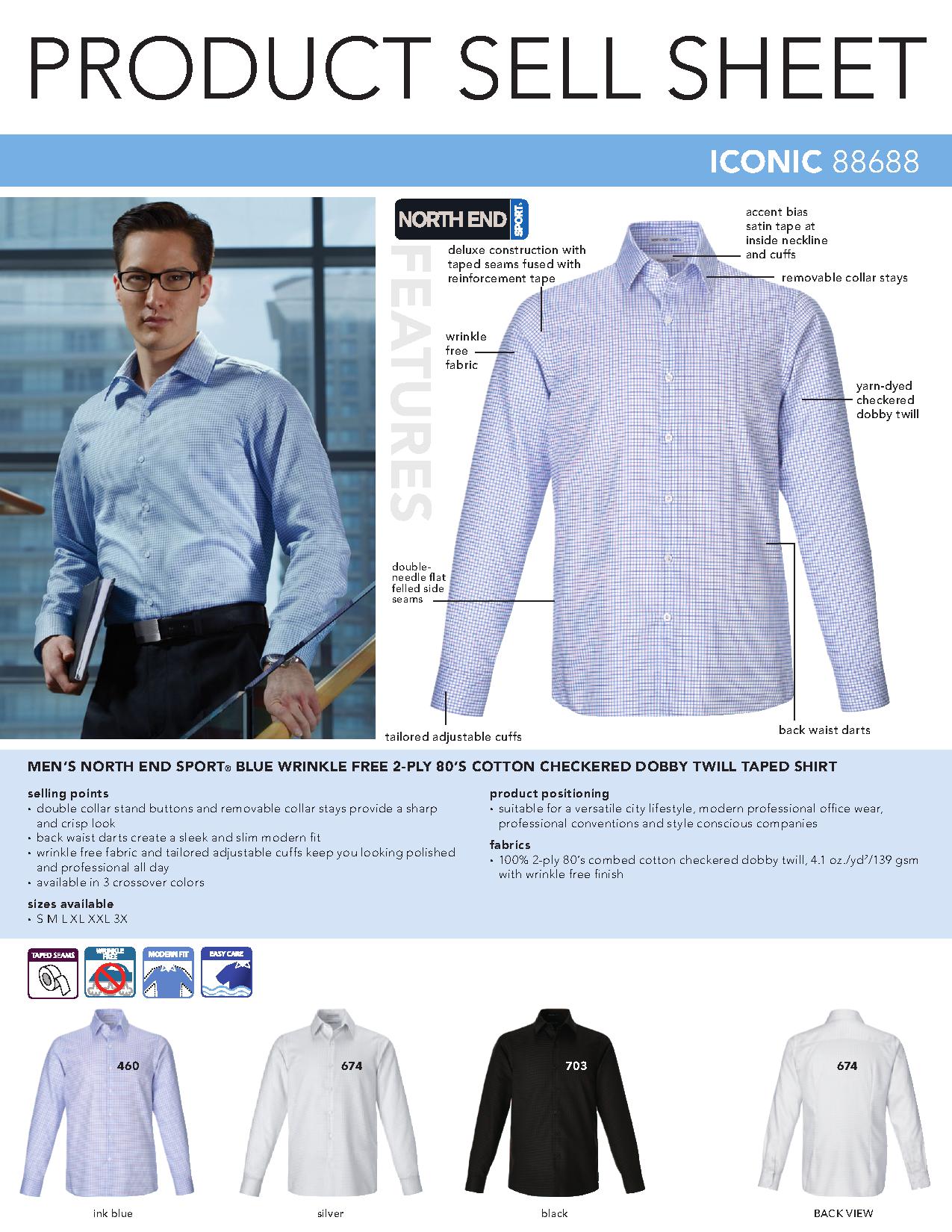 Ash City Wrinkle Free 88688 - Iconic Men's Wrinkle Free 2-Ply 80's Cotton Checkered Dobby Twill Taped Shirt