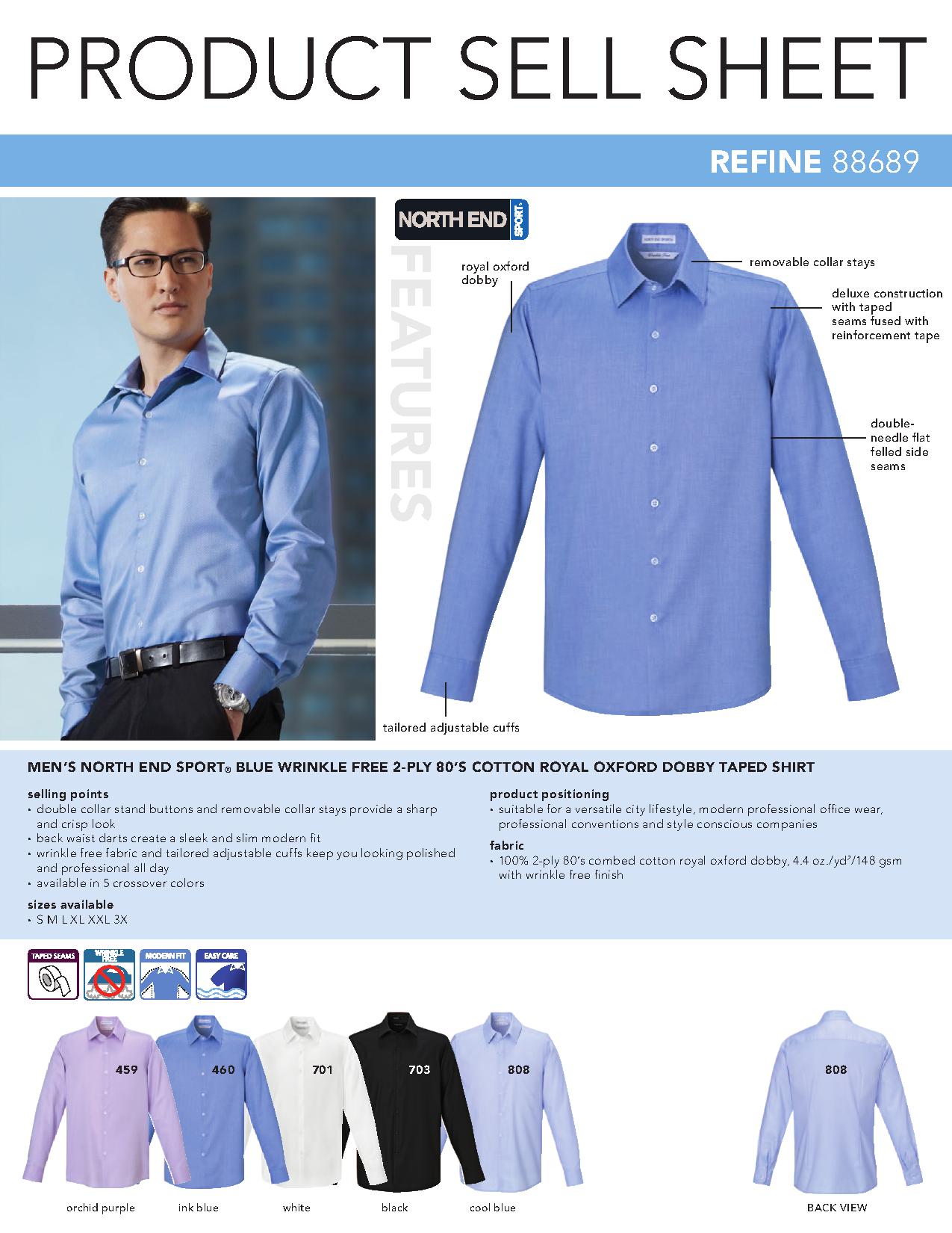Ash City Wrinkle Free 88689 - Refine Men's Wrinkle Free 2-Ply 80's Cotton Royal Oxford Dobby Taped Shirt
