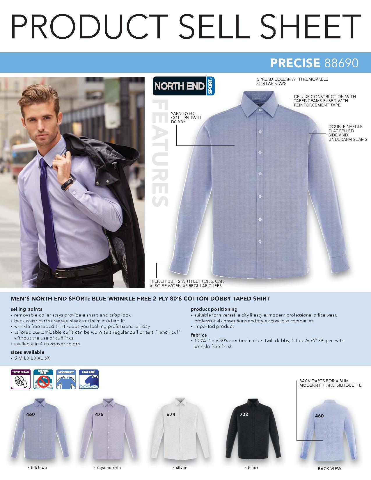 Ash City Wrinkle Free 88690 - Precise Men's Wrinkle Free 2-Ply 80's Cotton Dobby Taped Shirt